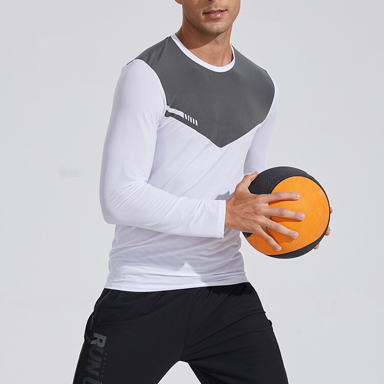 Men’s Casual Color Block Quick Dry Shirt Reflective Strip Sport Round Neck Top