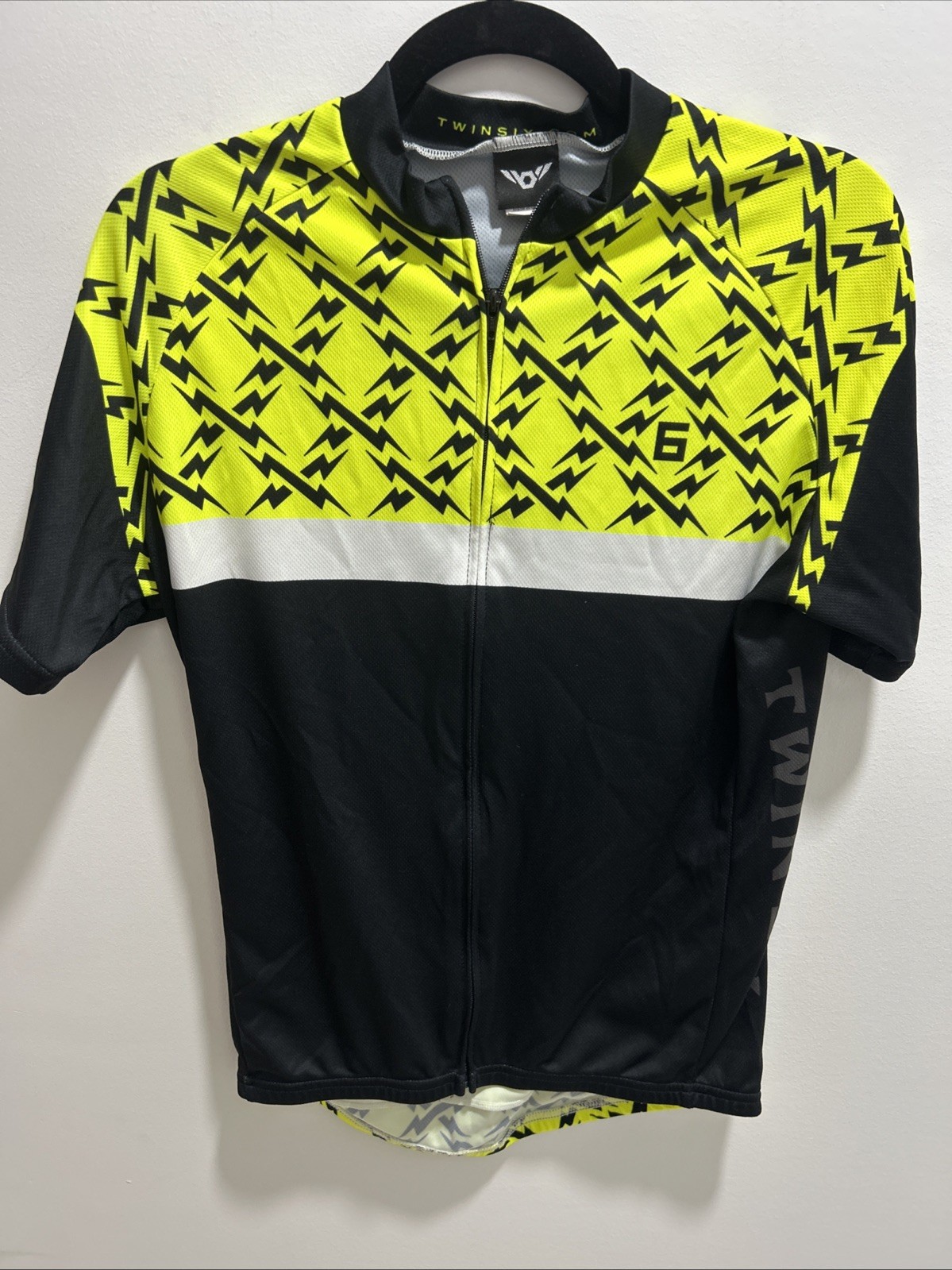 Twin Six Cycling Jersey L Lightning Bolt Short Sleeve Full Zipper Made In USA
