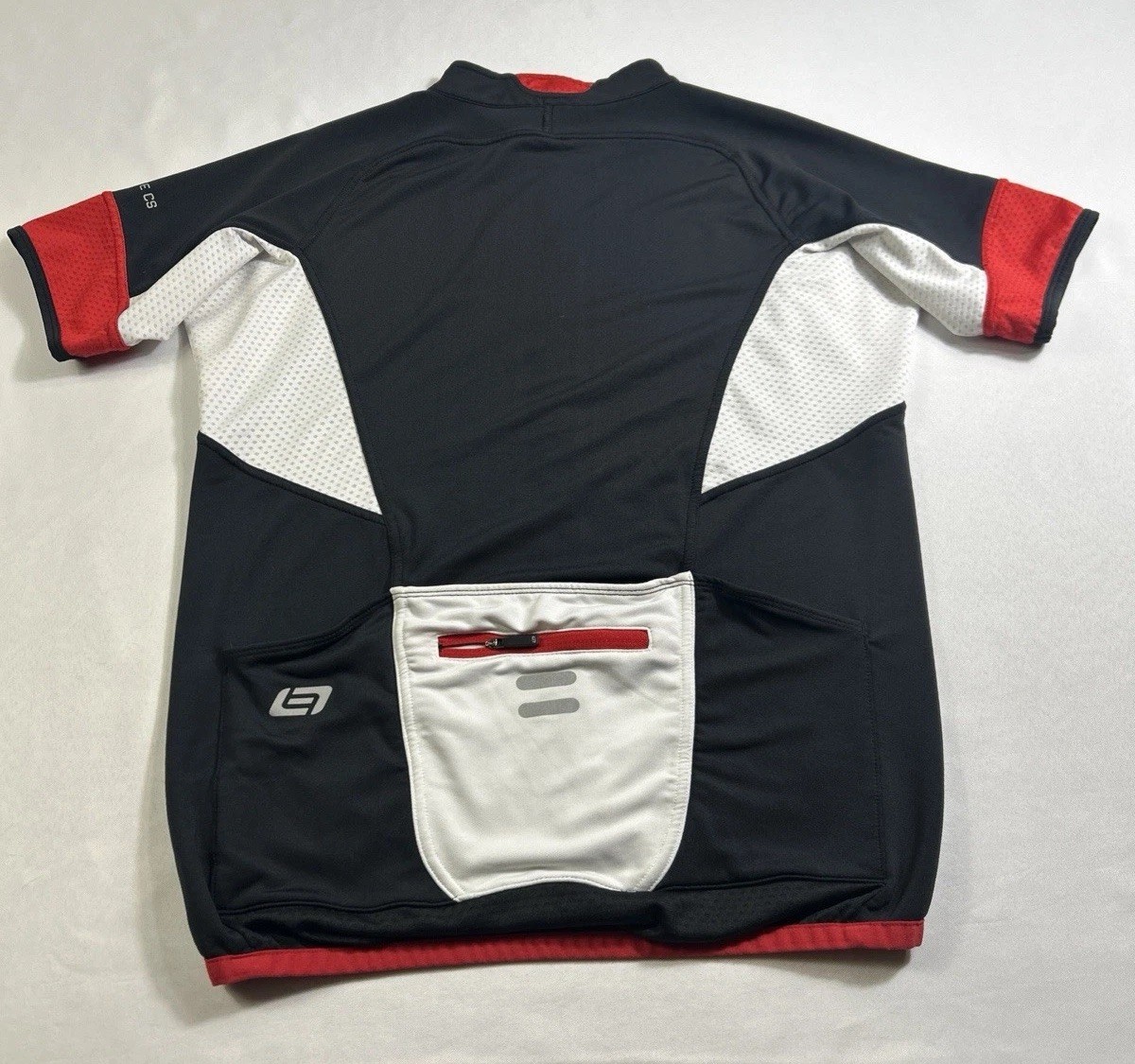 Bellweather Cycling Jersey Mens Large Black Red White 1/4 Zip Pockets Athletic