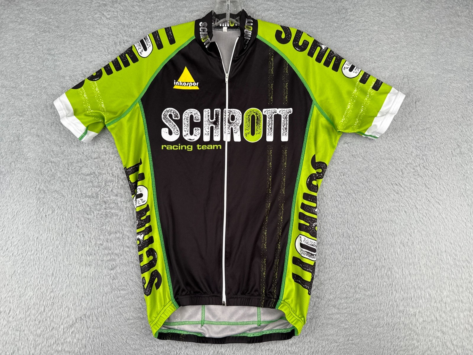 Schrott Cycling Jersey Adult Medium Green Black Full Zip Racing Team Polyester