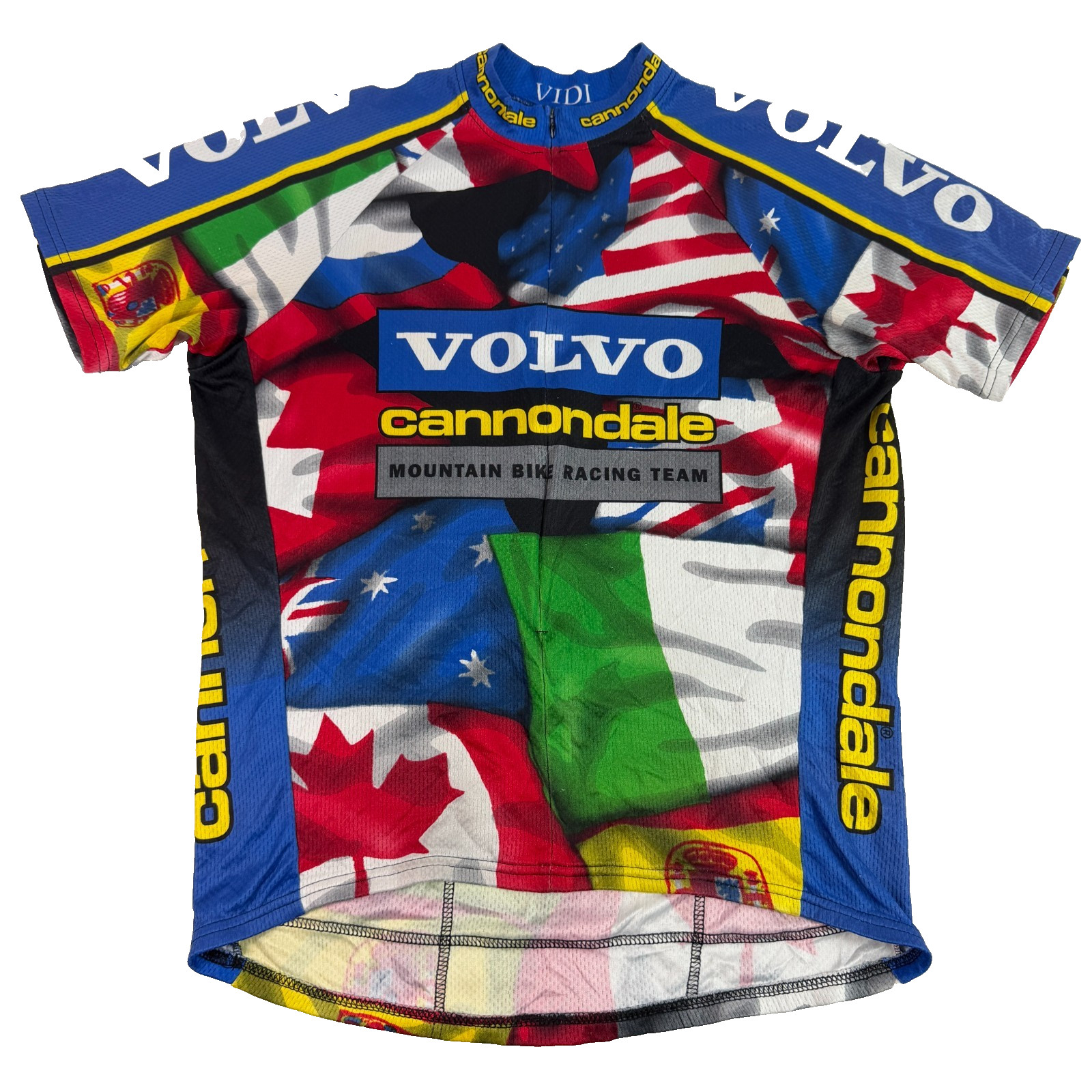 Vintage 90s Cannondale Volvo Cycling Jersey Mens Large MTB Flags Pockets Vidi
