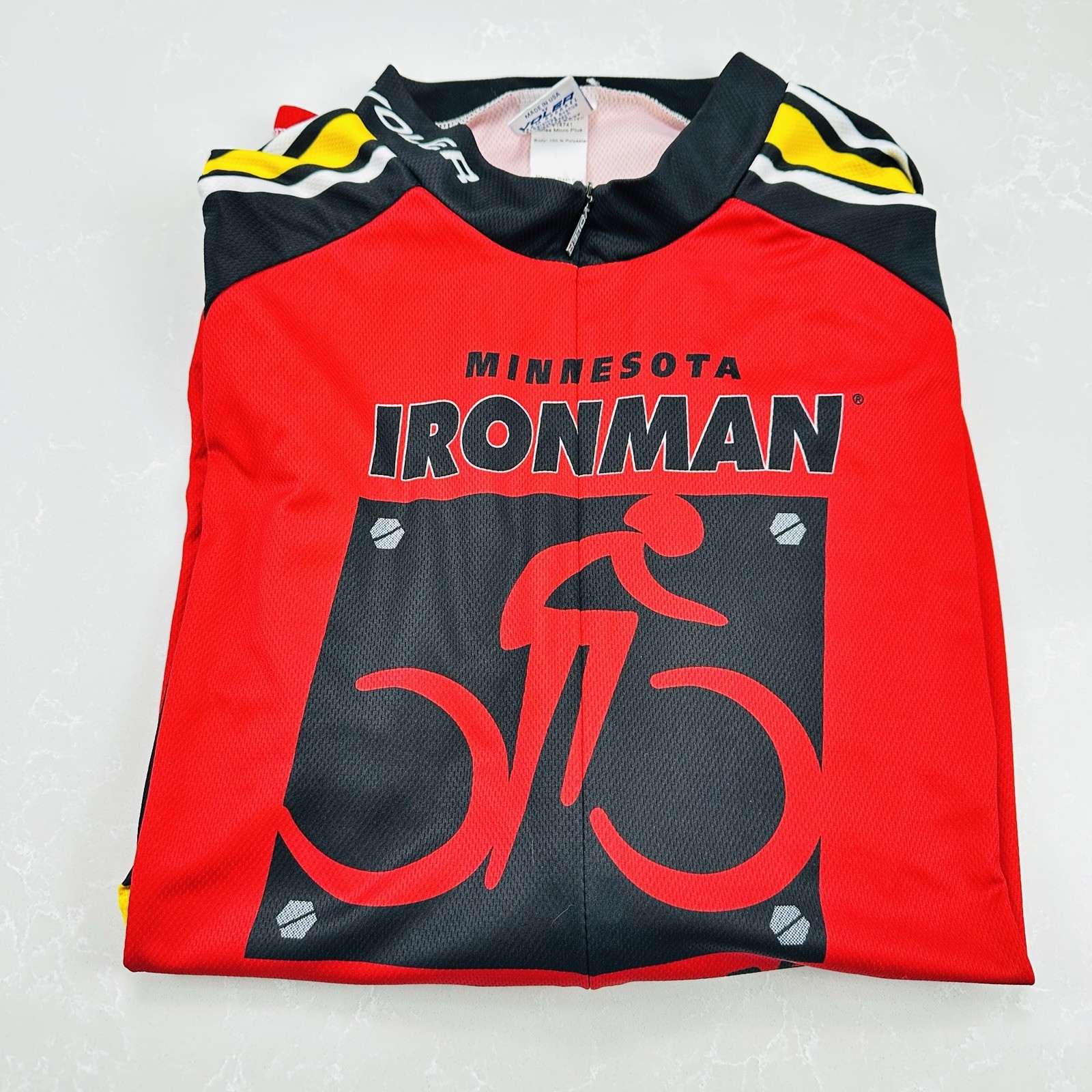 Voler Cycling Jersey red black and yellow Minnesota Ironman BIKERIDE 3/4 Zip 3XL