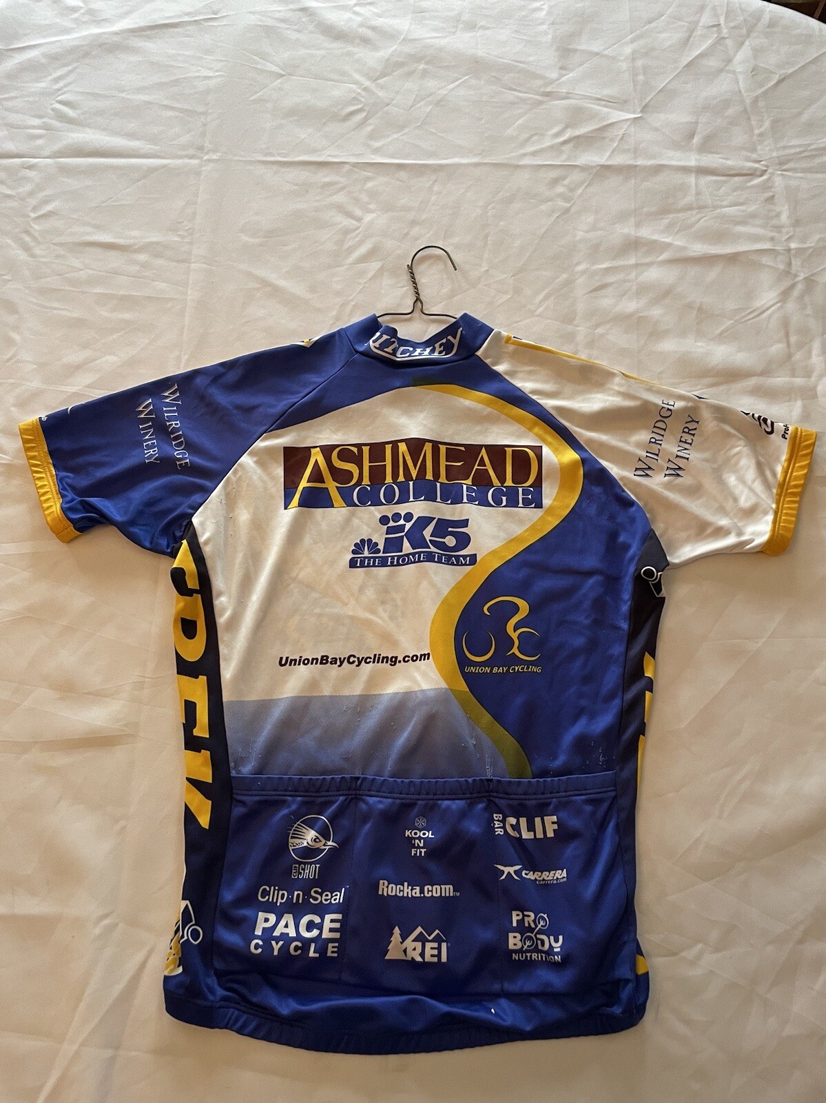 Bicycle Bike Jersey Full Zipper Short Sleeve Summer Ashmead College BLUE