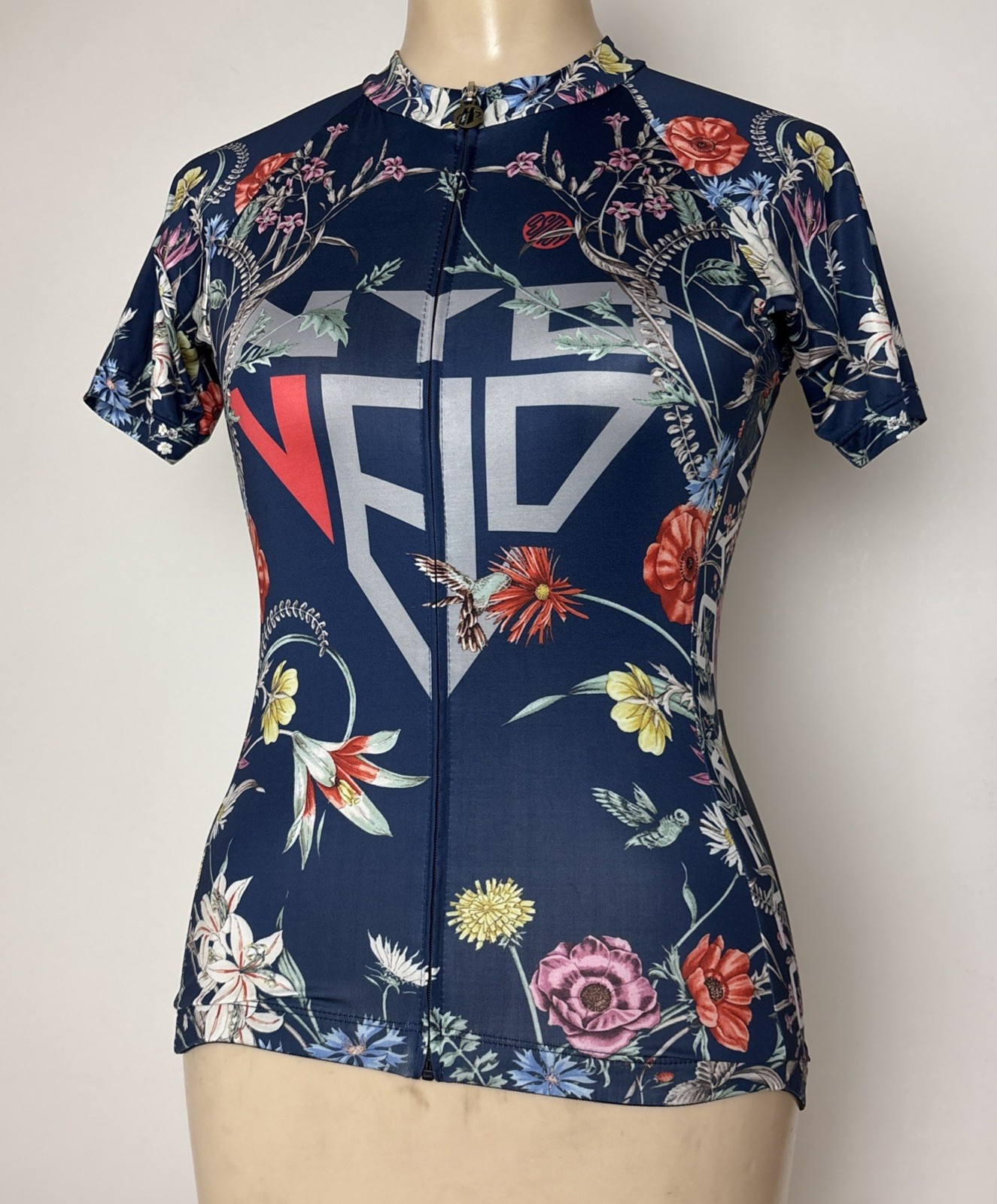 Ostroy NYC Velo Womens XXS Cycling Jersey Blue Floral full zip