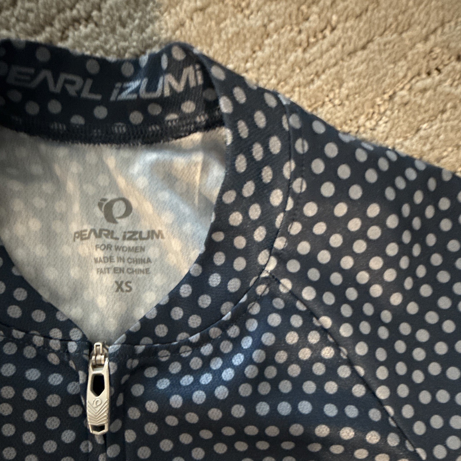 PEARL iZUMi Women’s XS Blue/White Polka Dot Cycling Jersey Full Zip Pockets
