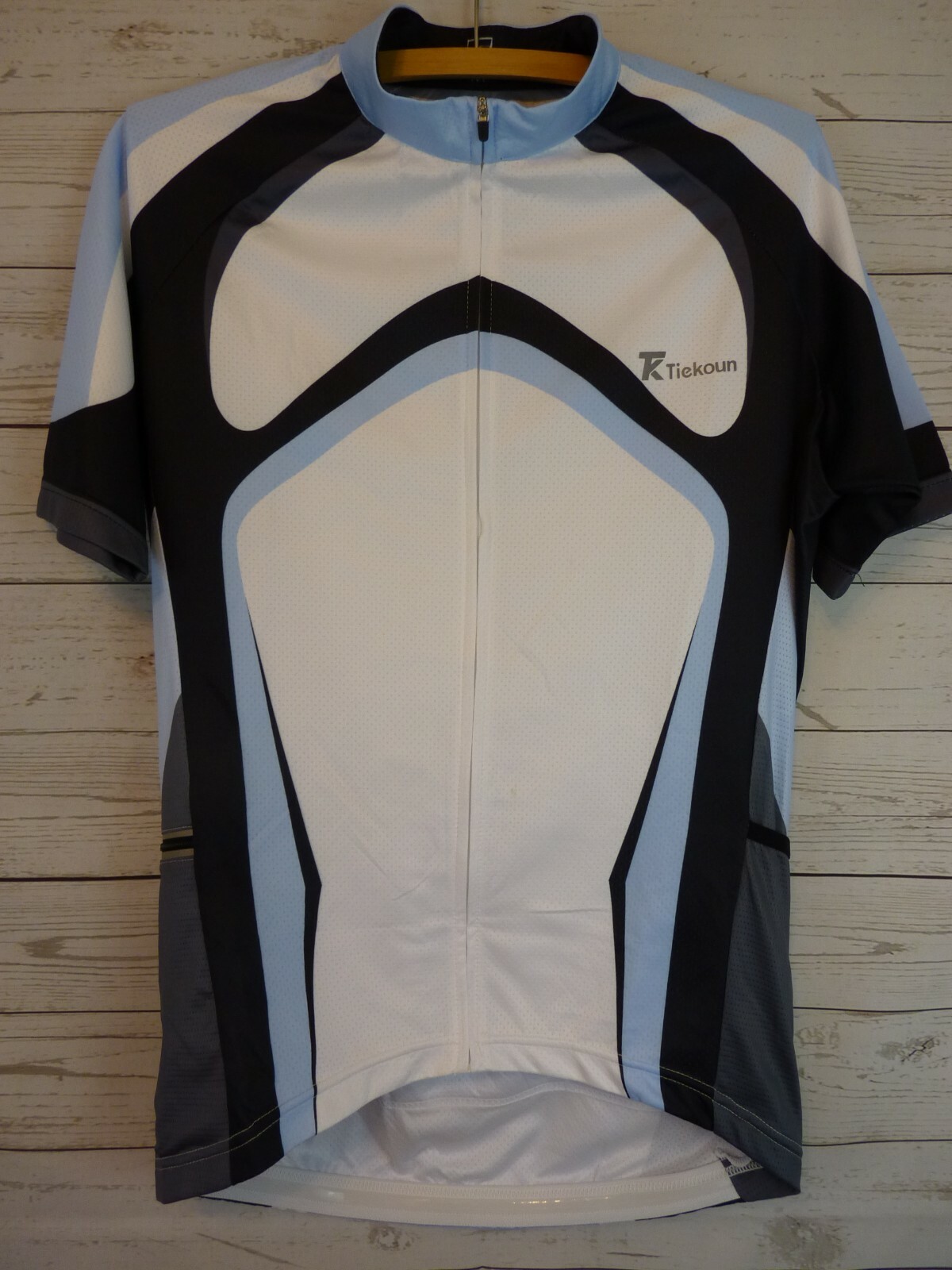 Tiekoun Men’s Cycling Biking Shirt Full Zipper Sz Medium Blue White Black NWOT