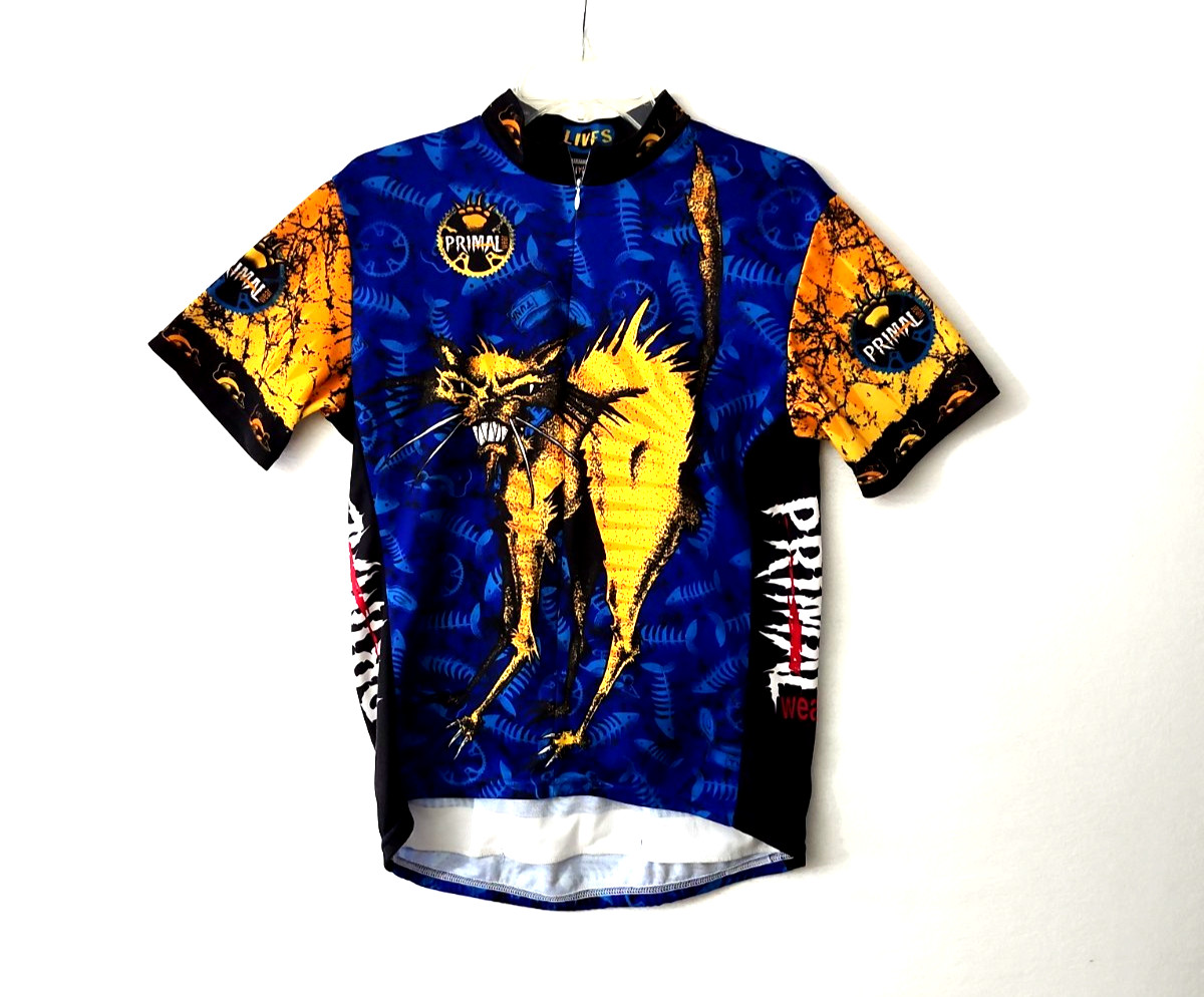 Primal Wear Mens Large Cycling Bicycle Jersey Short Sleeve 9 Lives Vintage USA