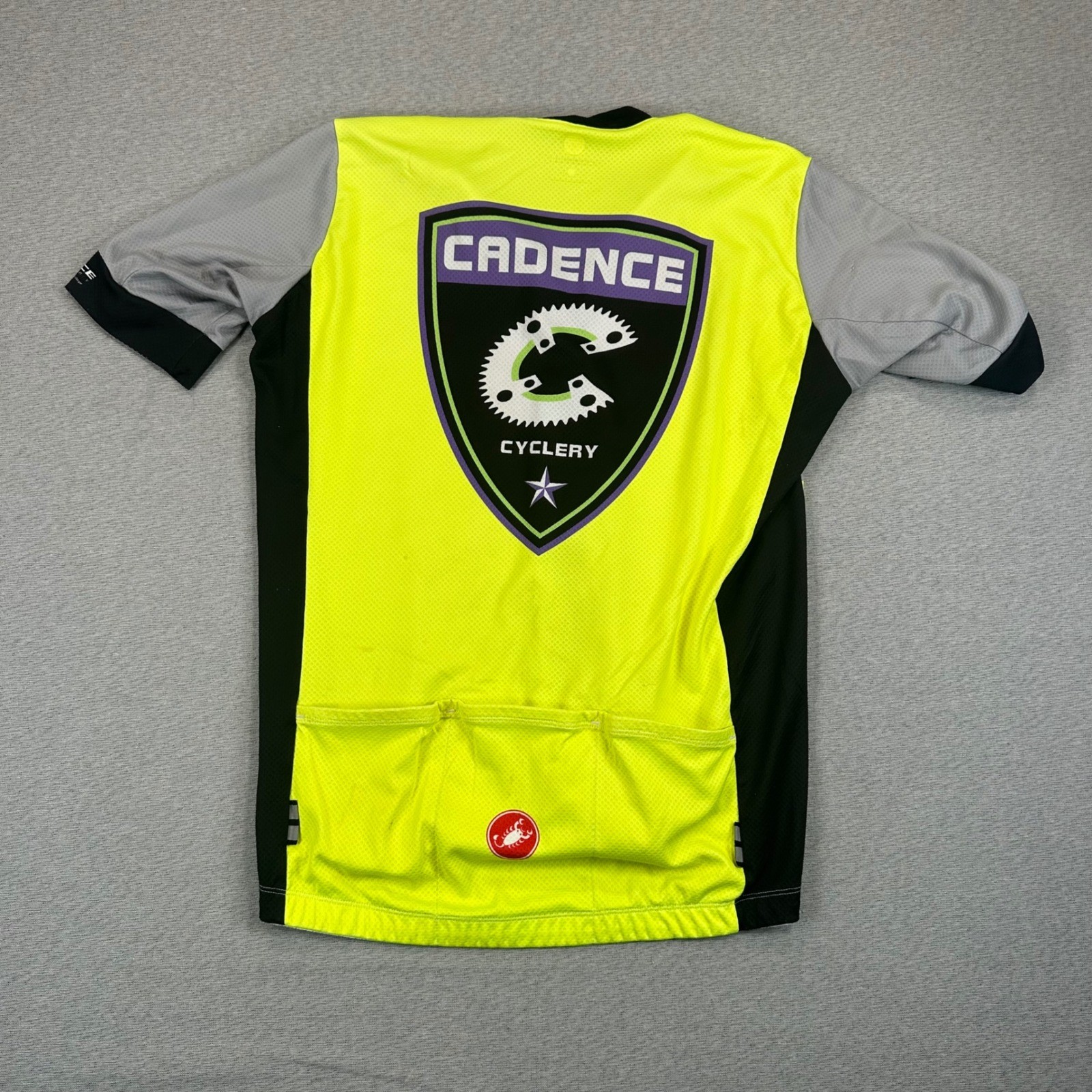 Castelli Cadence Cyclery Cycling Jersey Mens Large Neon Yellow Grey Full Zip