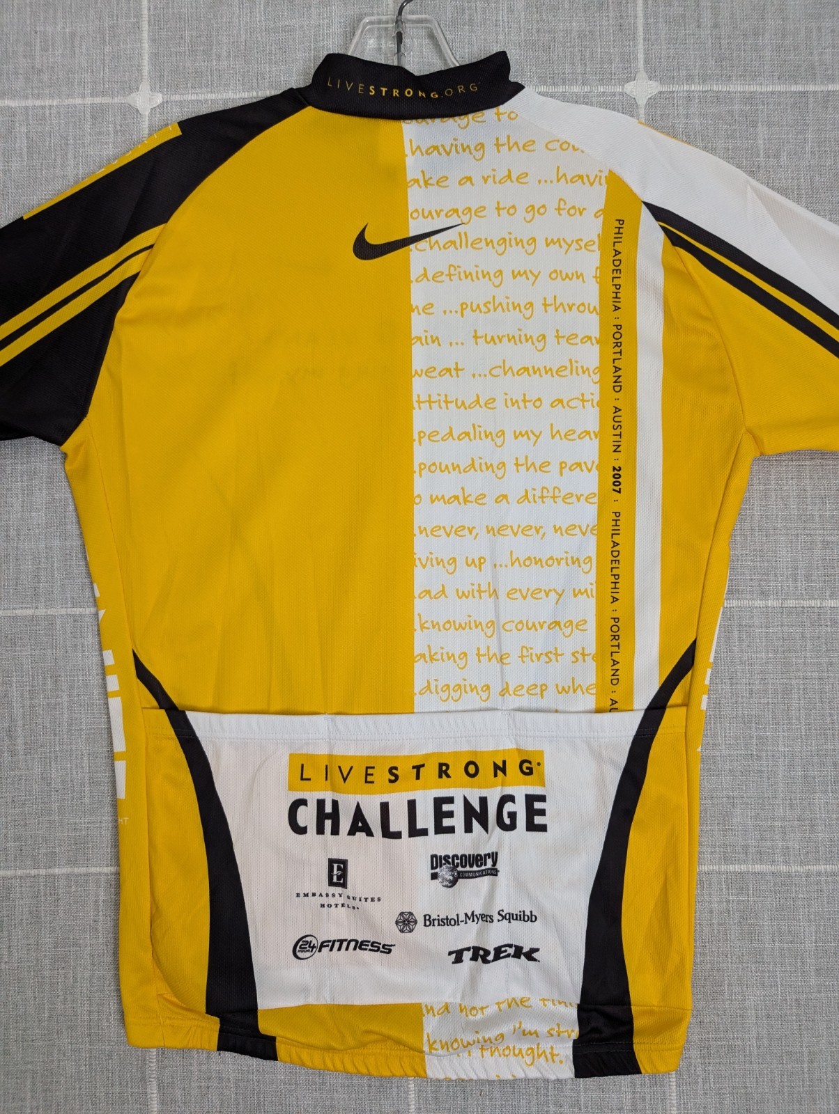 Nike Livestrong Challenge Cycling Jersey Mens Medium Portland Philly Austin 2007