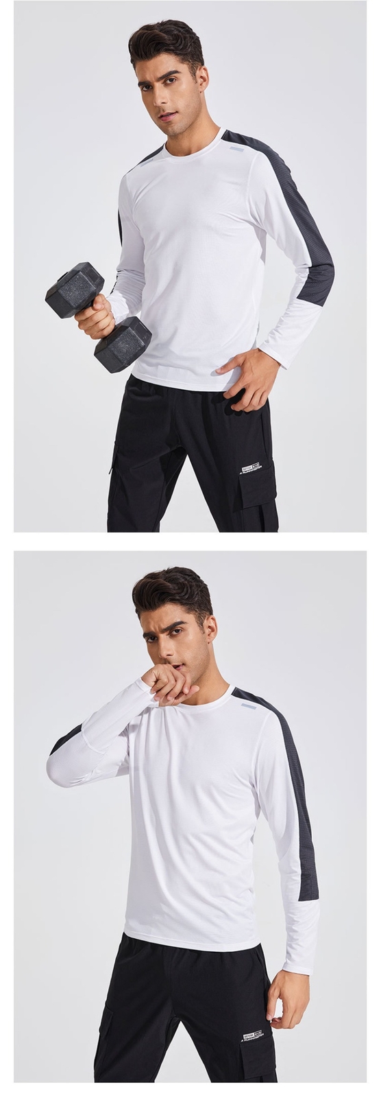 Men’s Reflective Long Sleeve T-Shirt Round Neck Cycling Sport Casual Fitness Top