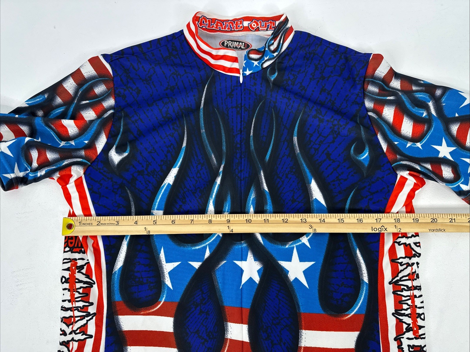 Men’s Primal Wear Flame Out USA Flag 3/4 Zip Coolmax Club Cycling Jersey Size L