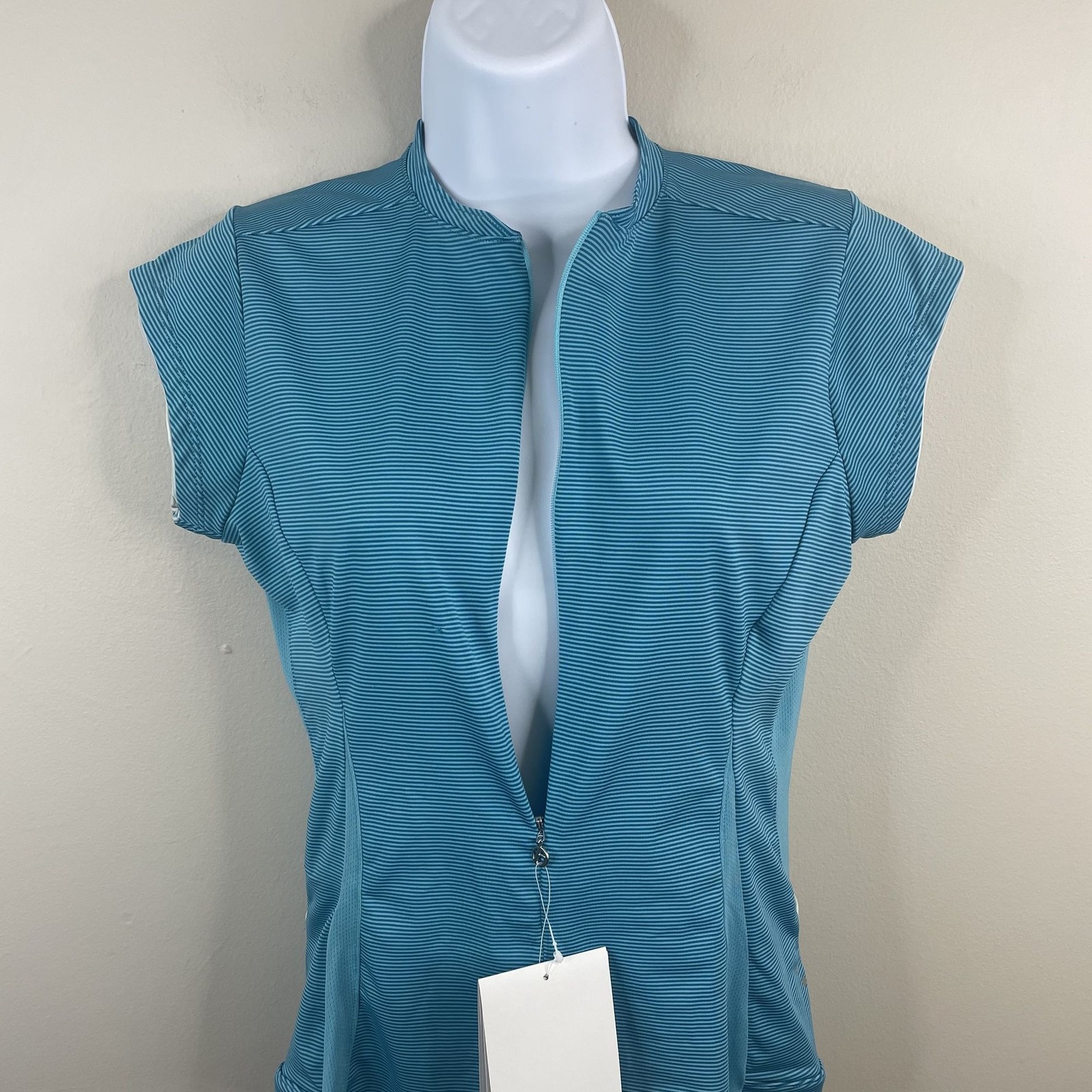 Bontrager Cycling Jersey Top NWT Women Medium Blue Fitted Half Zip Back Pockets