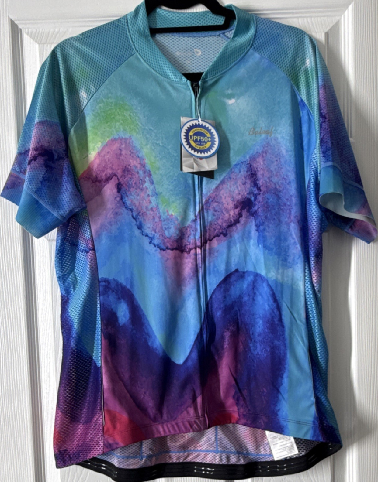 BALEAF Women’s Cycling Jersey 2XL Blue/Purple S/S Full Zip Pockets UV Poly