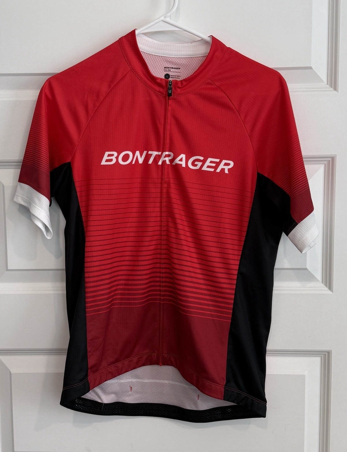 Bontrager Cycling Jersey Men’s L Red Black White SS Full Zip Pockets Poly