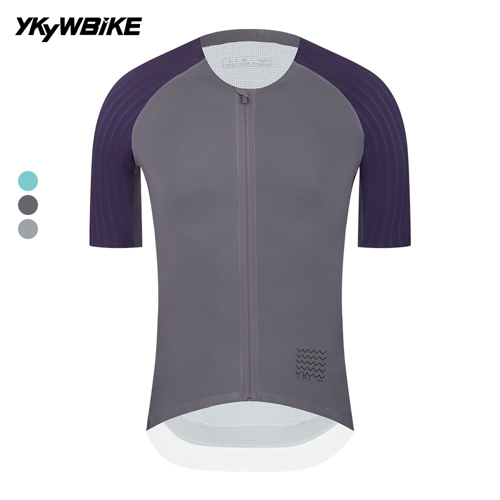 YKYWBIKE Pro Men Cycling Jersey Collarless Aerodynamic Raglan Short Sleeve Tops