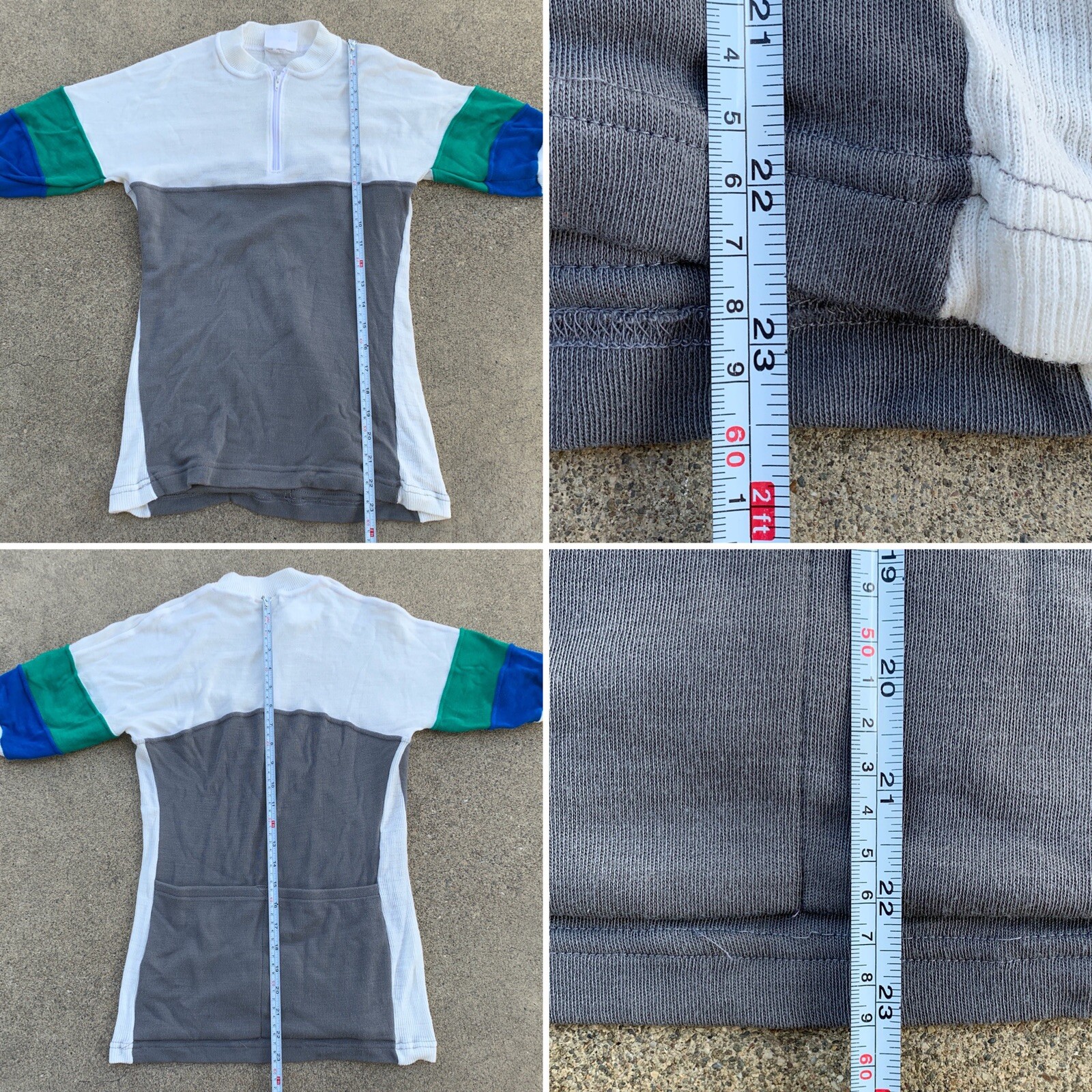 Vintage Sportif Cycling Jersey Color Block White Gray Blue Green XS or S ?