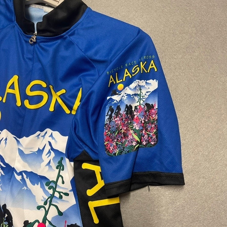 Alaska Cycling Jersey Womens Large Blue 1/2 Zip Colorful Panorama Short Sleeve