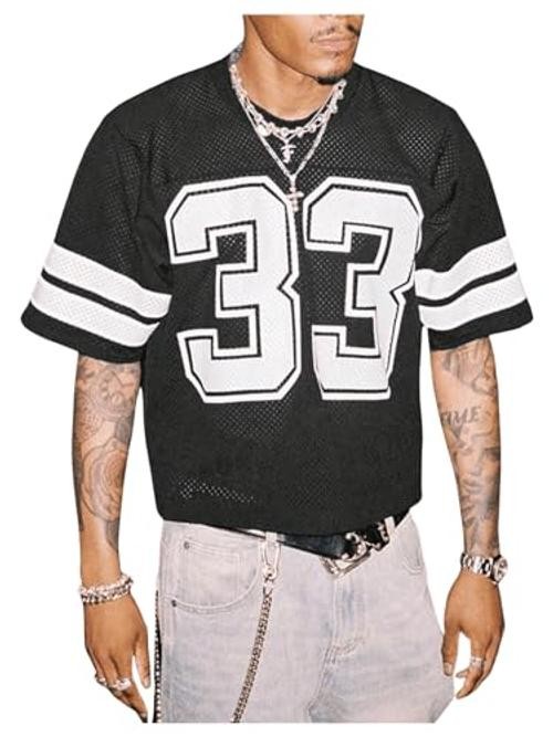 Men’s Jersey Shirts Oversized Graphic Print Mesh Baggy Cropped Small Black
