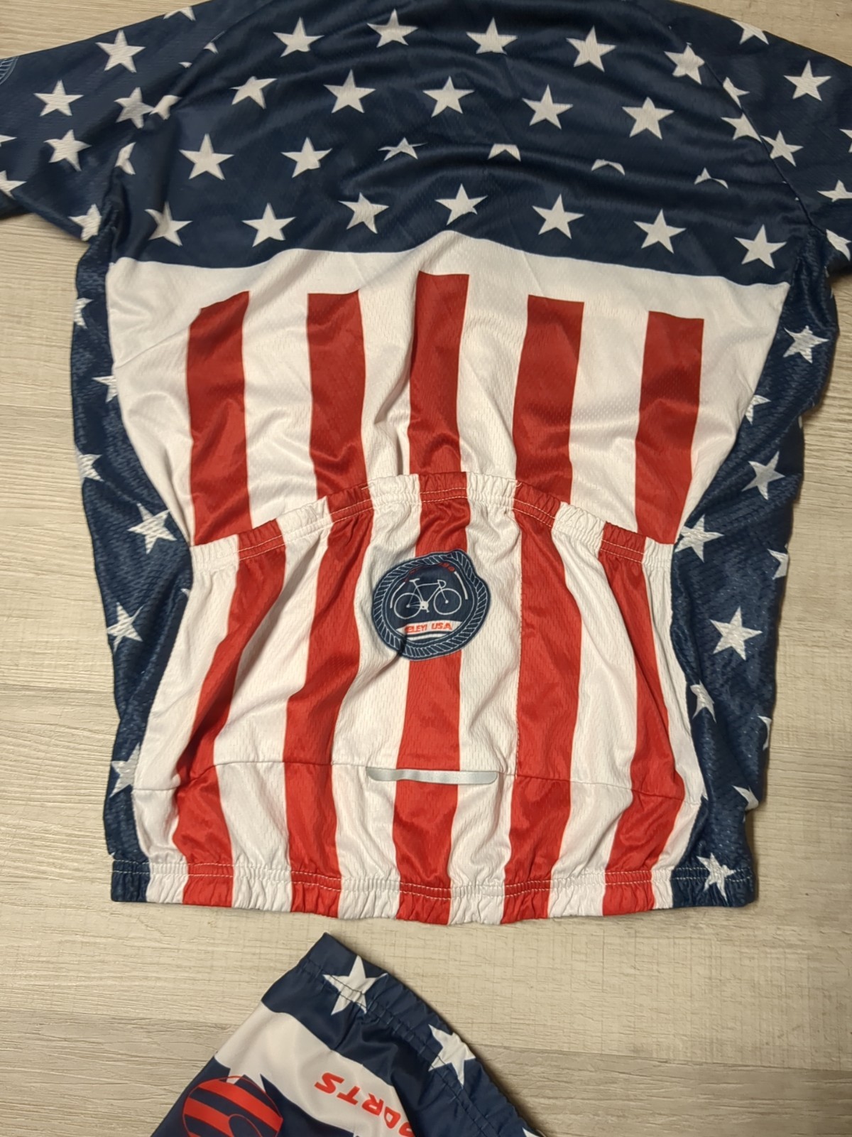 Teleyi USA Sports Cycling Shirt & Shorts American Flag Full Zip Back Pockets XL
