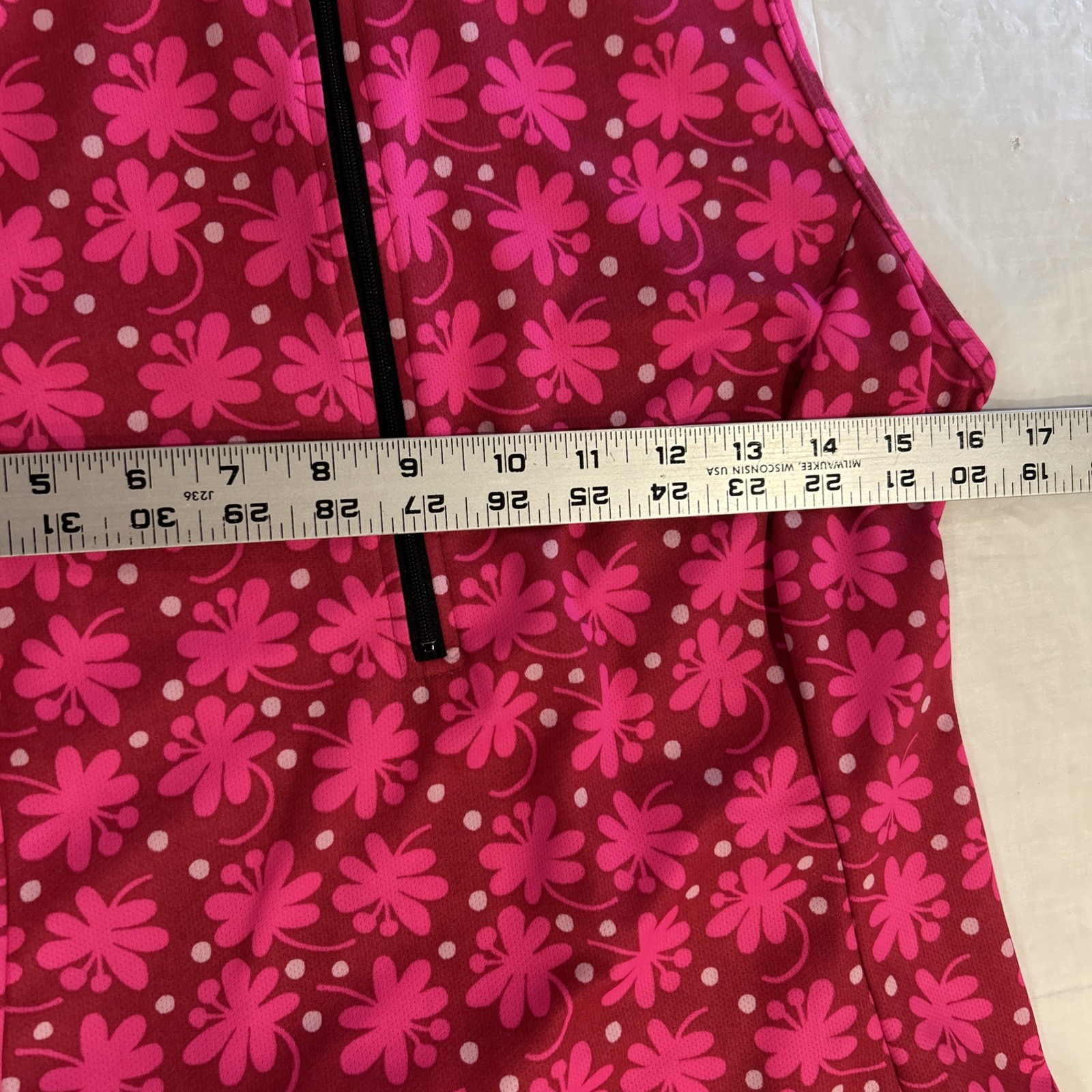 Terry Cycling Jersey Womens XL Pink Floral Sleeveless Half Zip Made USA Bike Top