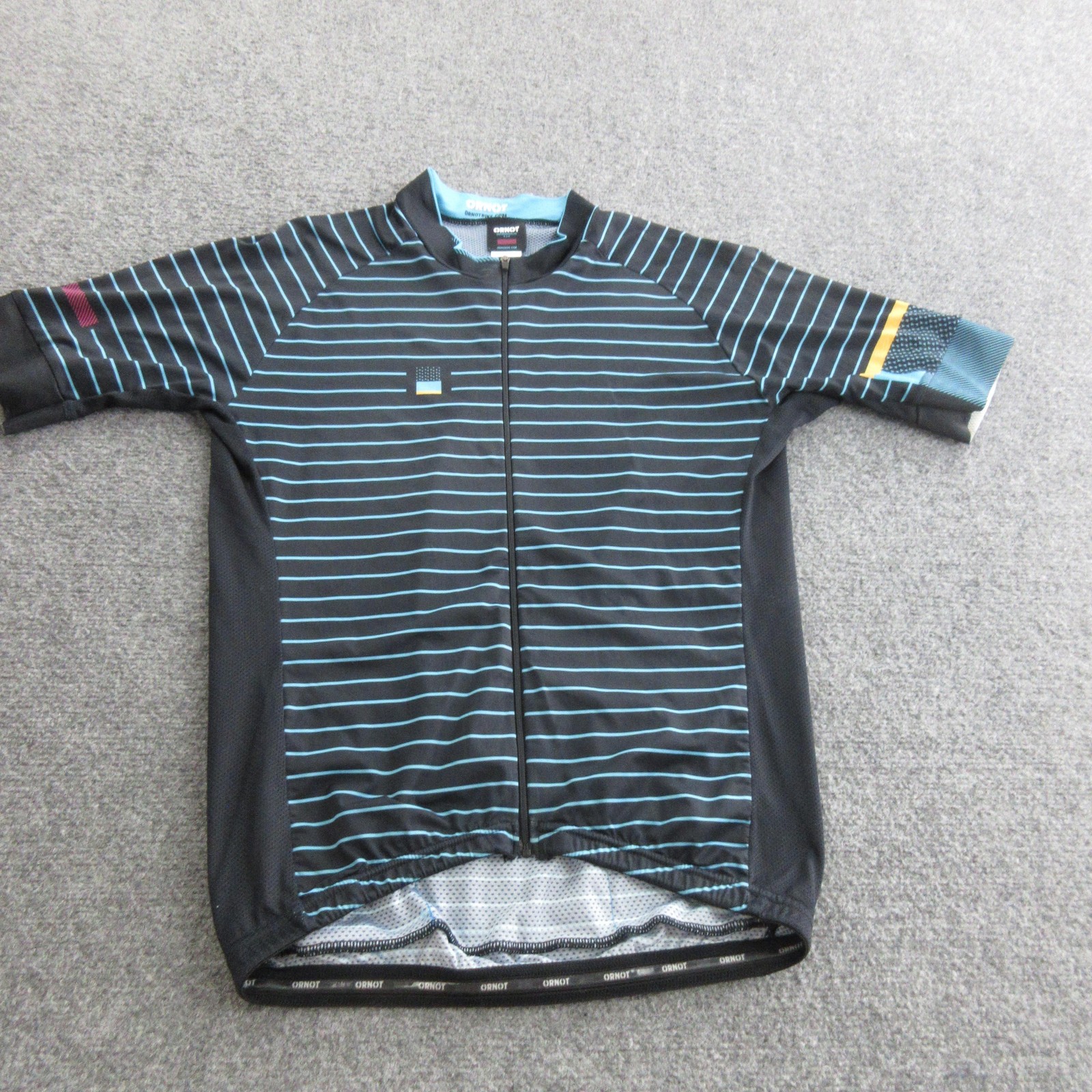 Ornot Cycling Jersey Mens Medium Black Blue Full Zip Short Sleeve Made USA Bike