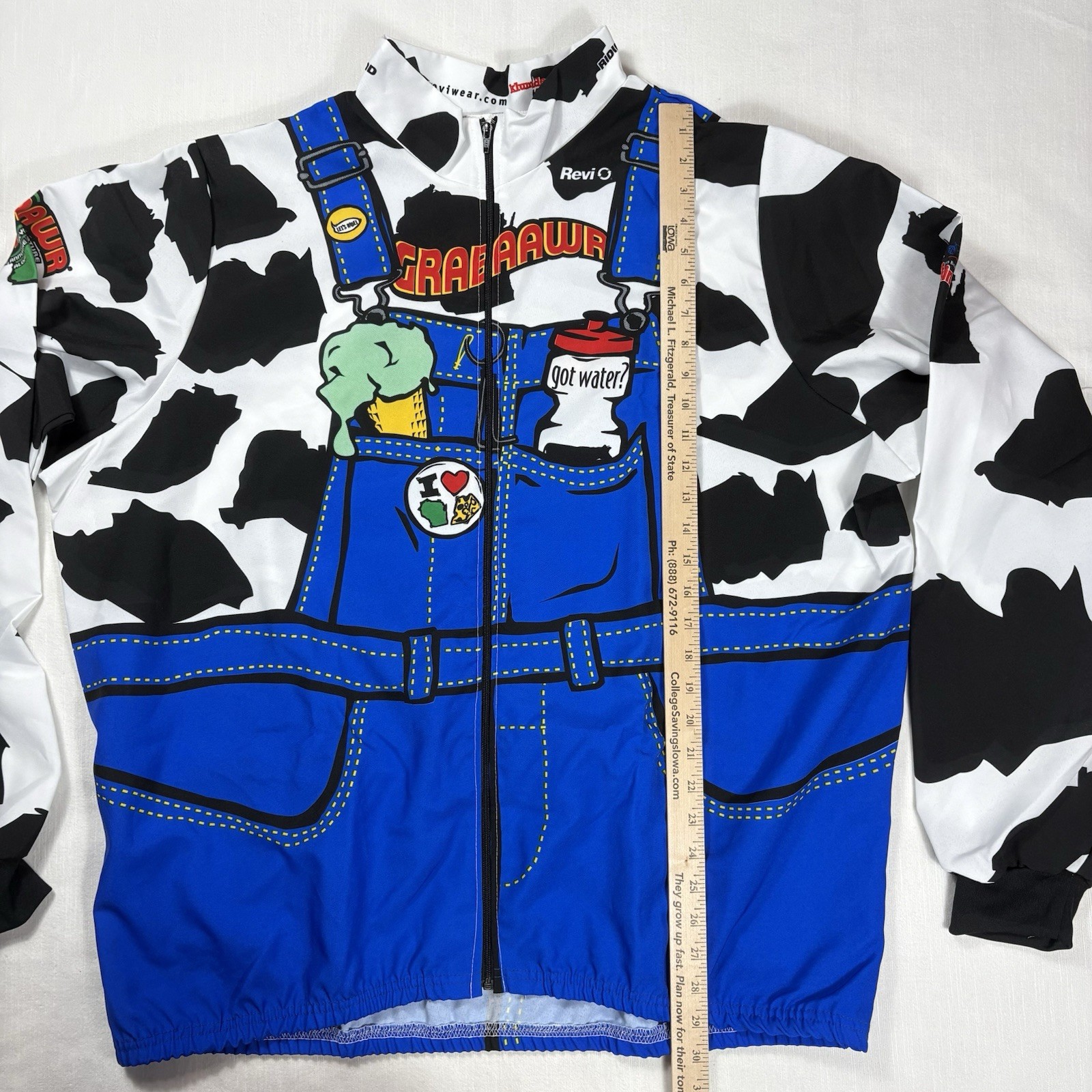 Revi Cycling Jersey Size 3XL Long Sleeve USA Wisconsin Cow Dairy Cheese GRABAAWR