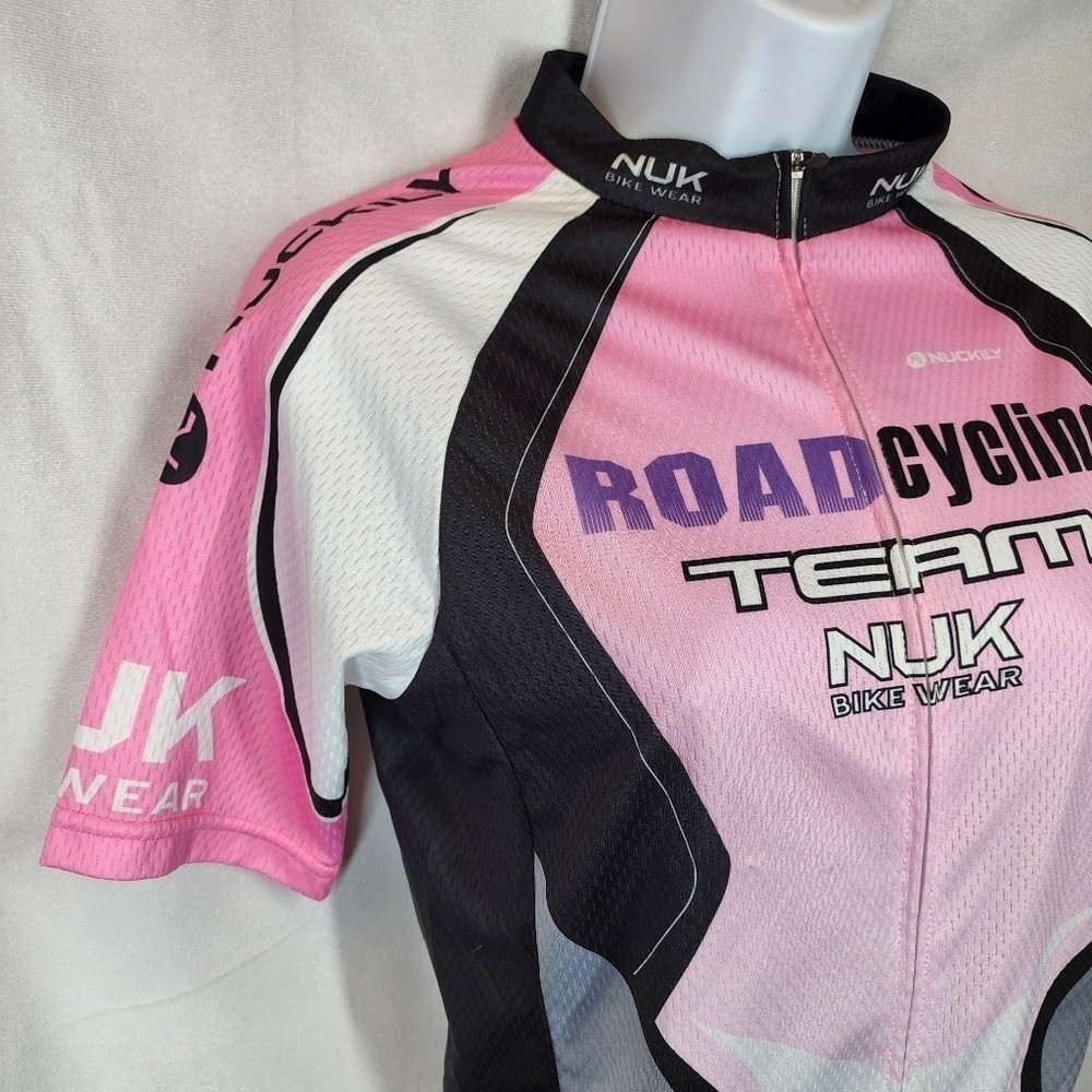 Nuckily SIze M Full Zip Cycling Jersey Pink Black White Women’s