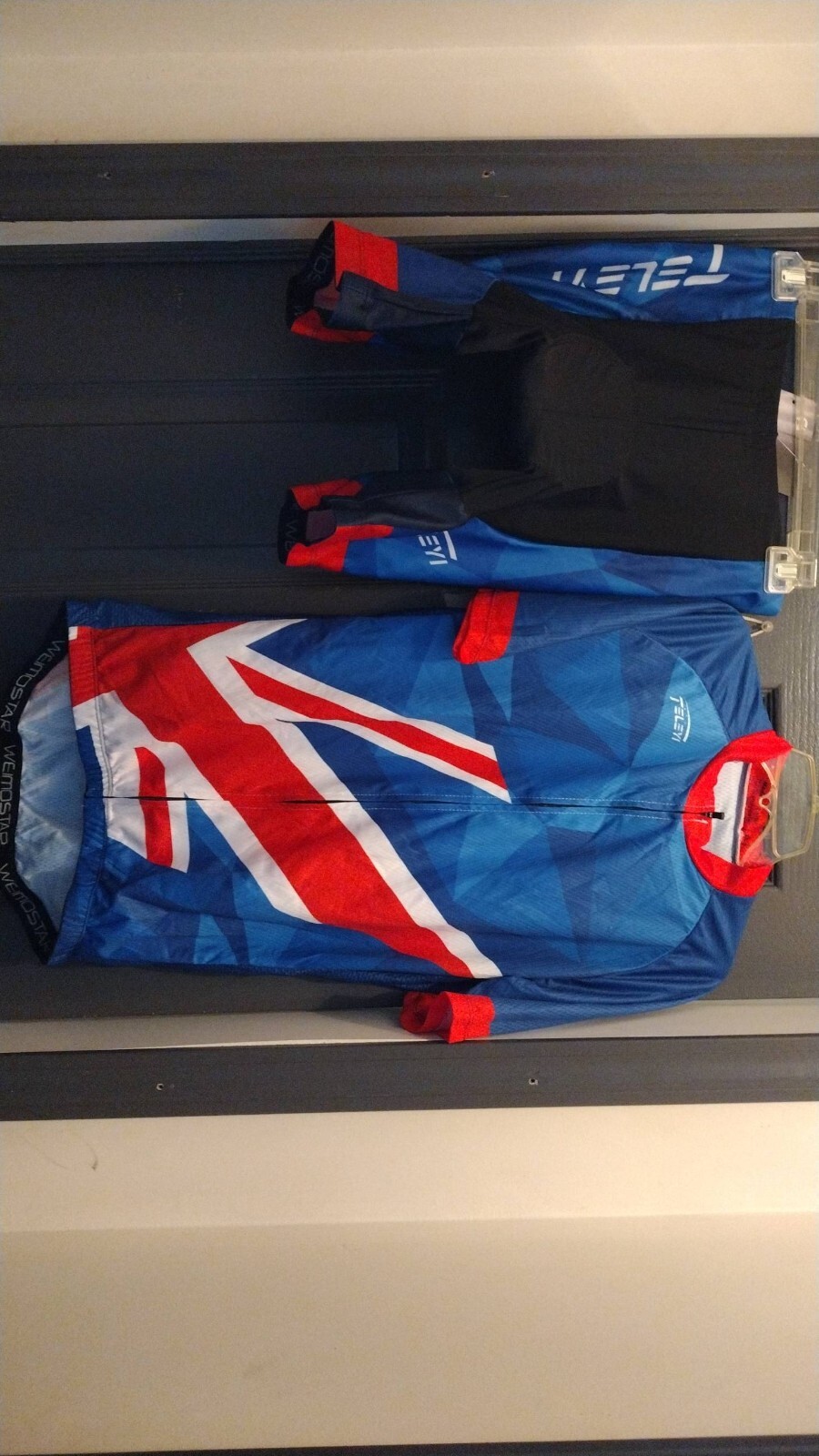 Weimostar blue red and white Cycling Jersey set black blue and red padded shorts