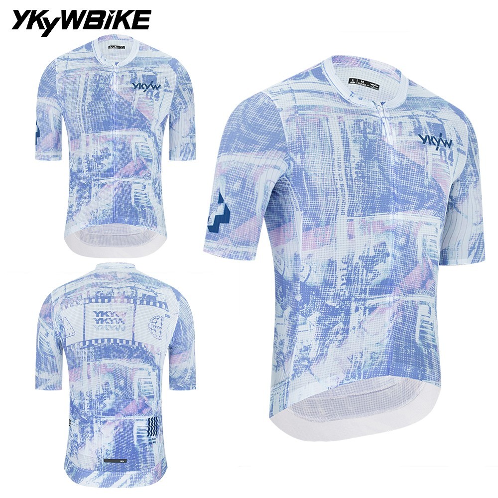 YKYW Mens Short Sleeve Cycling Jersey Quick Dry Anti-Slip Road MTB Slim Fit Top