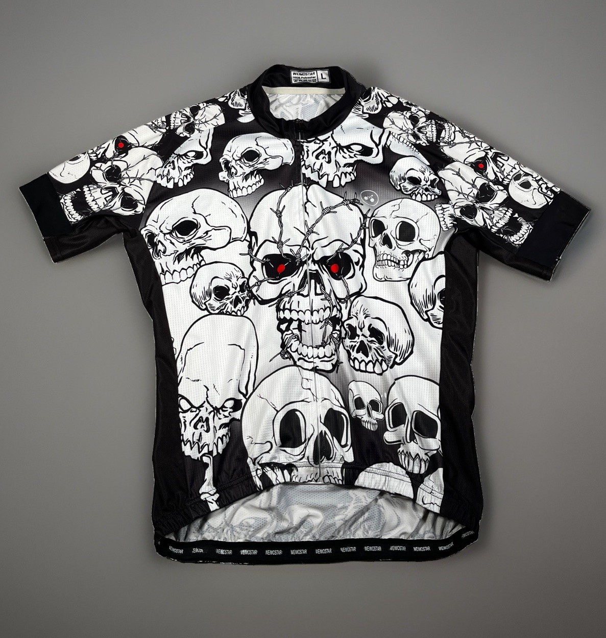 Weimostar Cycling Skulls Jersey Mens Large Full Zip Pockets Biking Bike