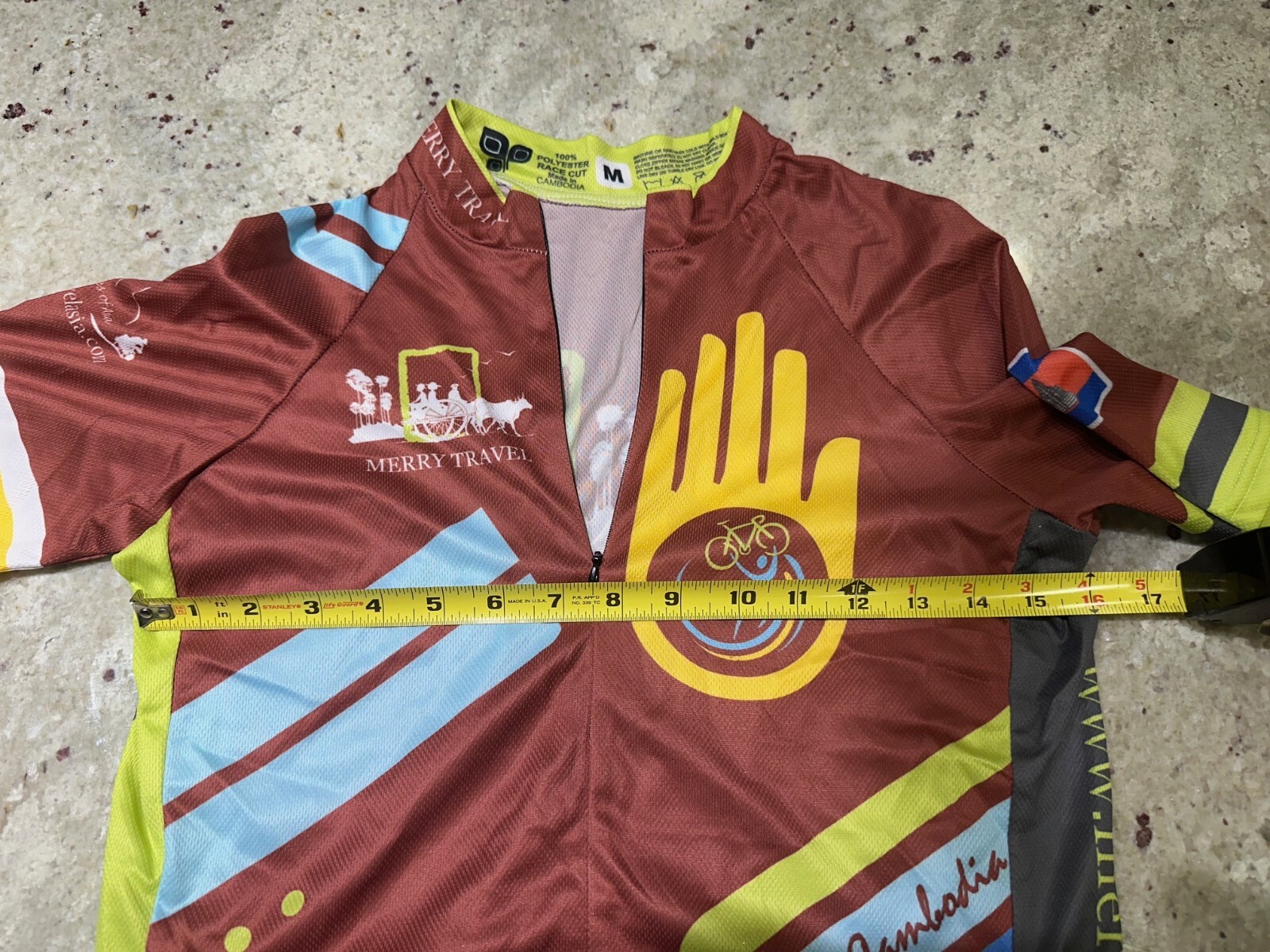 Cycling Jersey Travel Themed Cambodia Angkor Wat (S, M) Maroon Yellow Blue