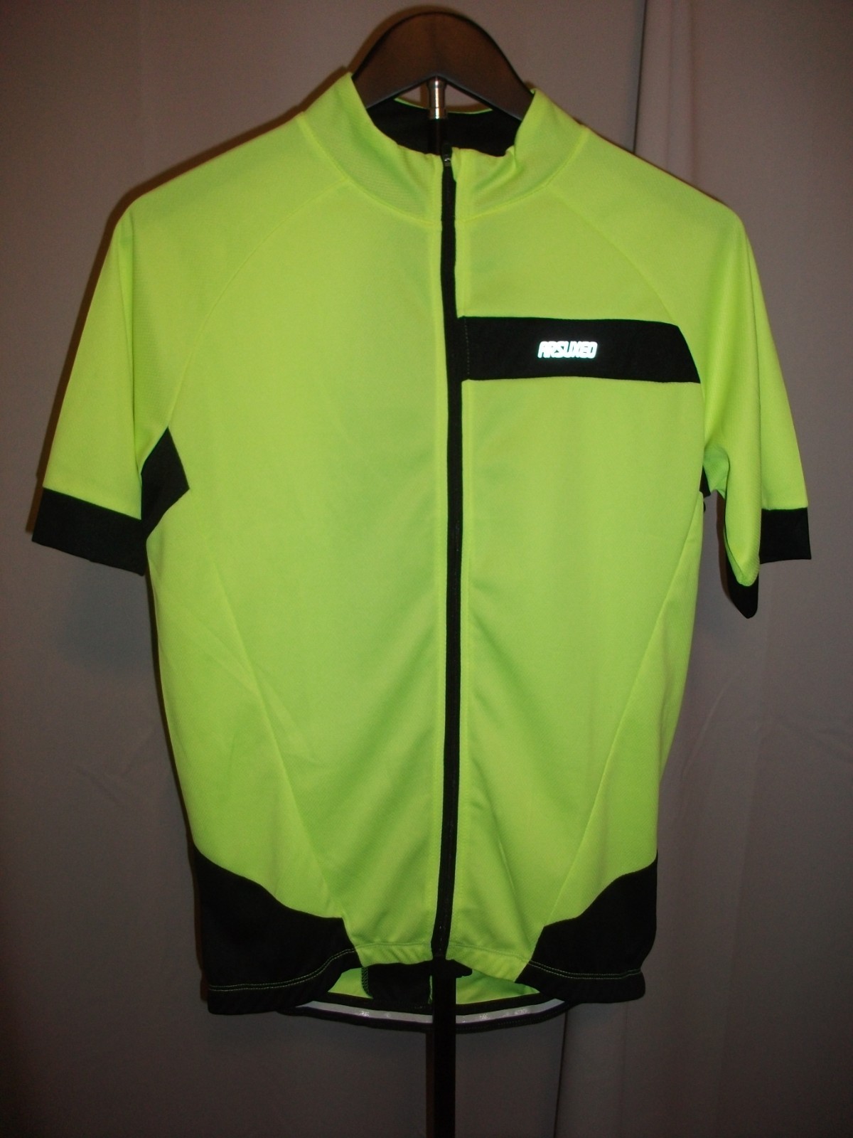 Arsuxeo Men’s Cycling Jersey Hi-Vis Neon Yellow Full Zip Size Medium Zip Pocket
