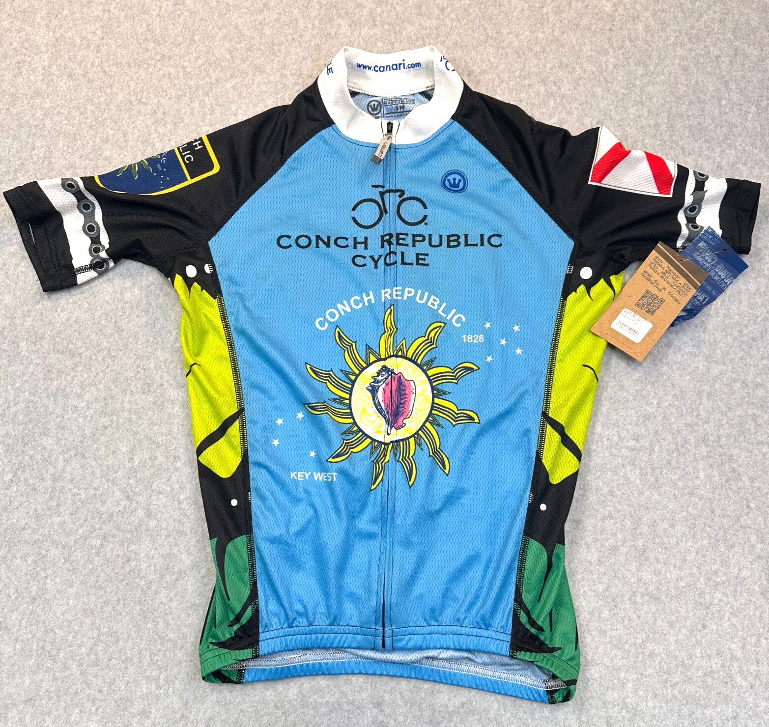 Canari Euro Cycling Jersey Size Small Full Zip Conch Republic Elastic Waist NWT