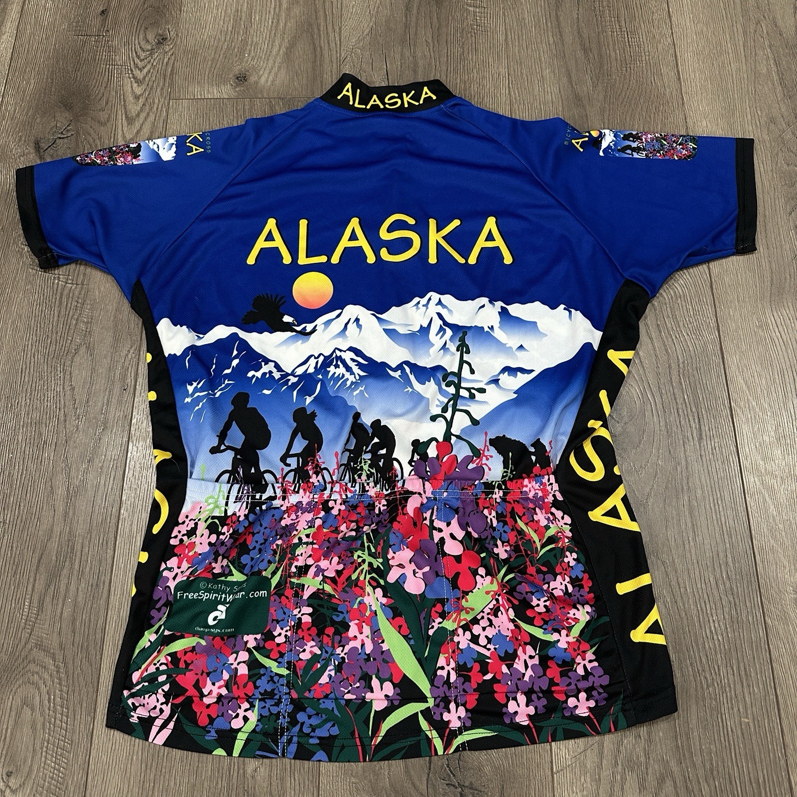 Alaska Cycling Jersey Womens Extra Large XL Blue Colorful Short Sleeve