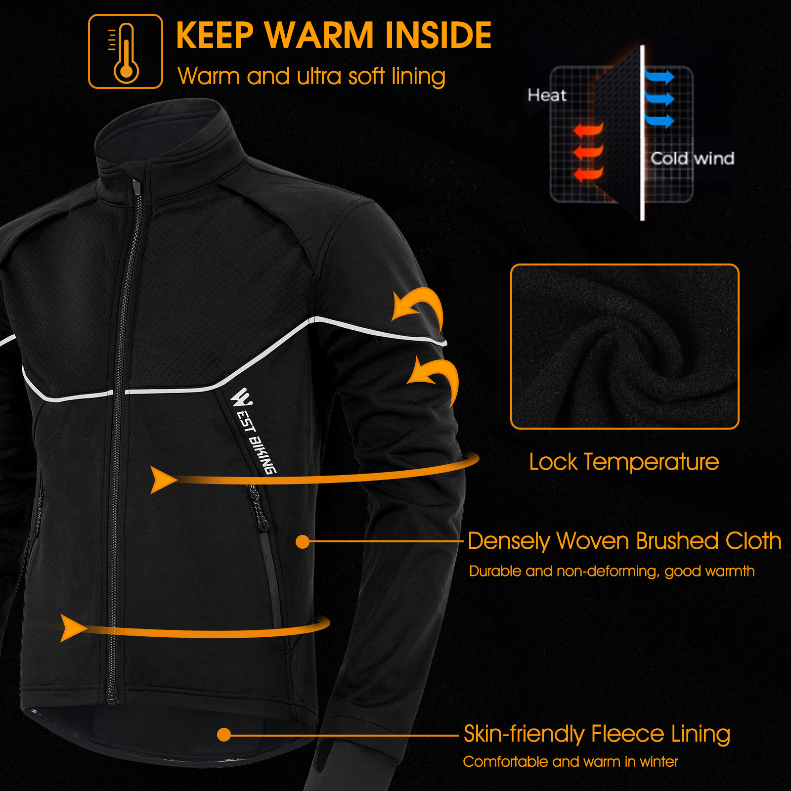 WEST BIKING Winter Cycling Suit Thermal Fleece Windproof Jacket Coat and Pants