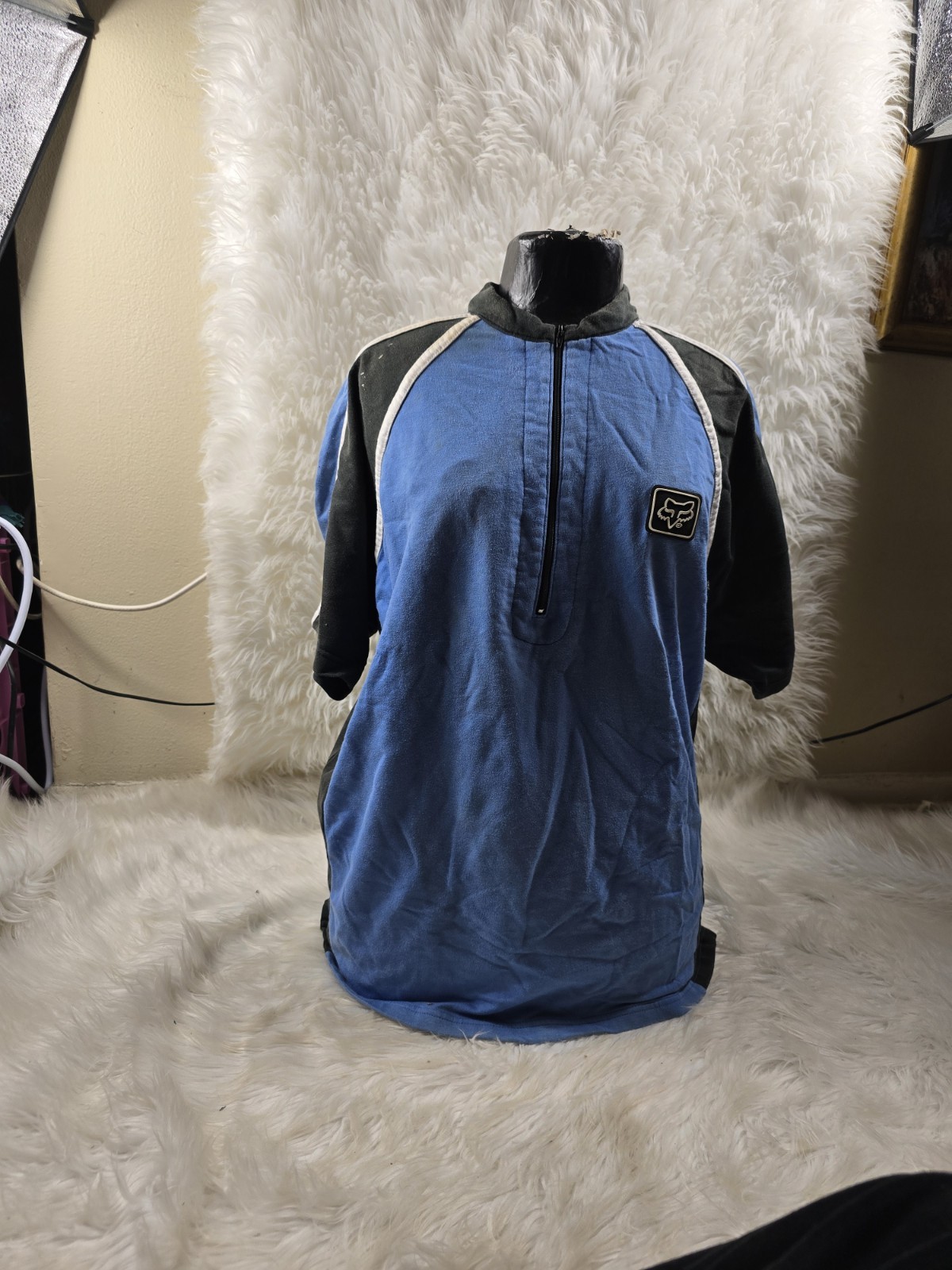 Vintage Fox Racing Cycling Shirt Short Sleeve 1/4 Zip Mesh Polyester Size Xxl