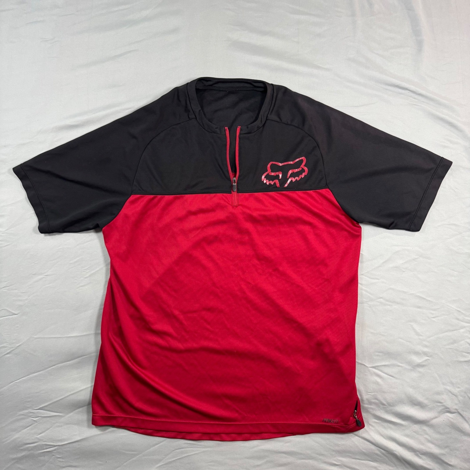 Fox Ranger Short Sleeve Jersey Mens L Red Black 1/4 Zip MTB Cycling Performance