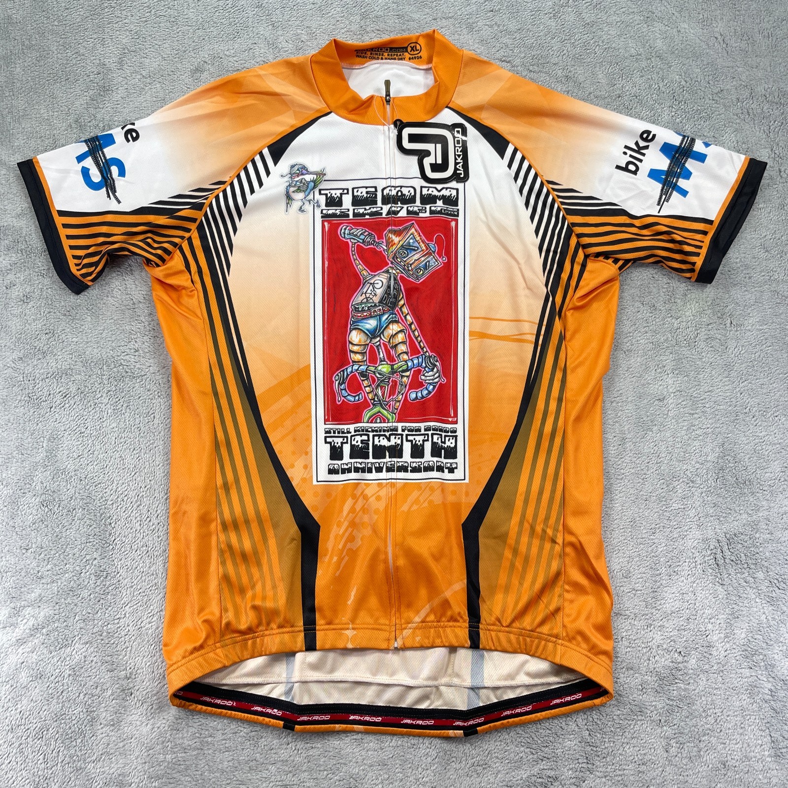 Jakroo Cycling Jersey Mens XL MS Orange Graphic Raglan Short Sleeve Full Zip