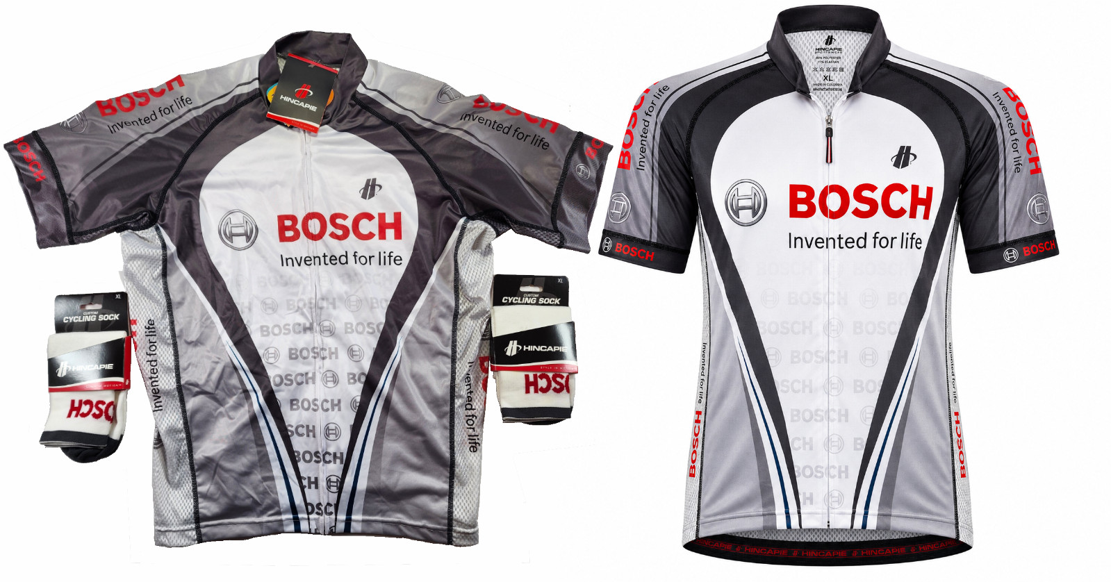 Hincapie Cycling Jersey Mens XL Gray White Graphic Athletic Race Fit Socks Bosch