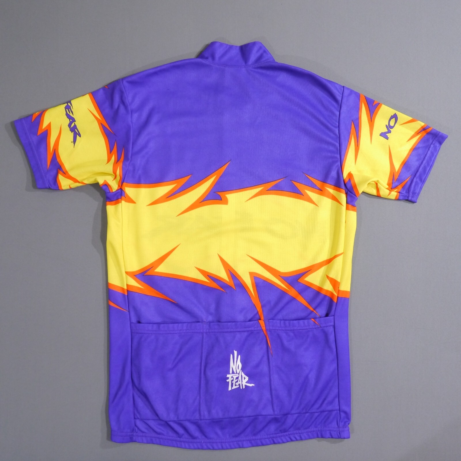 VTG 90’s USA No Fear Cycling Jersey Purple Zip All Over Print Fire Size Small
