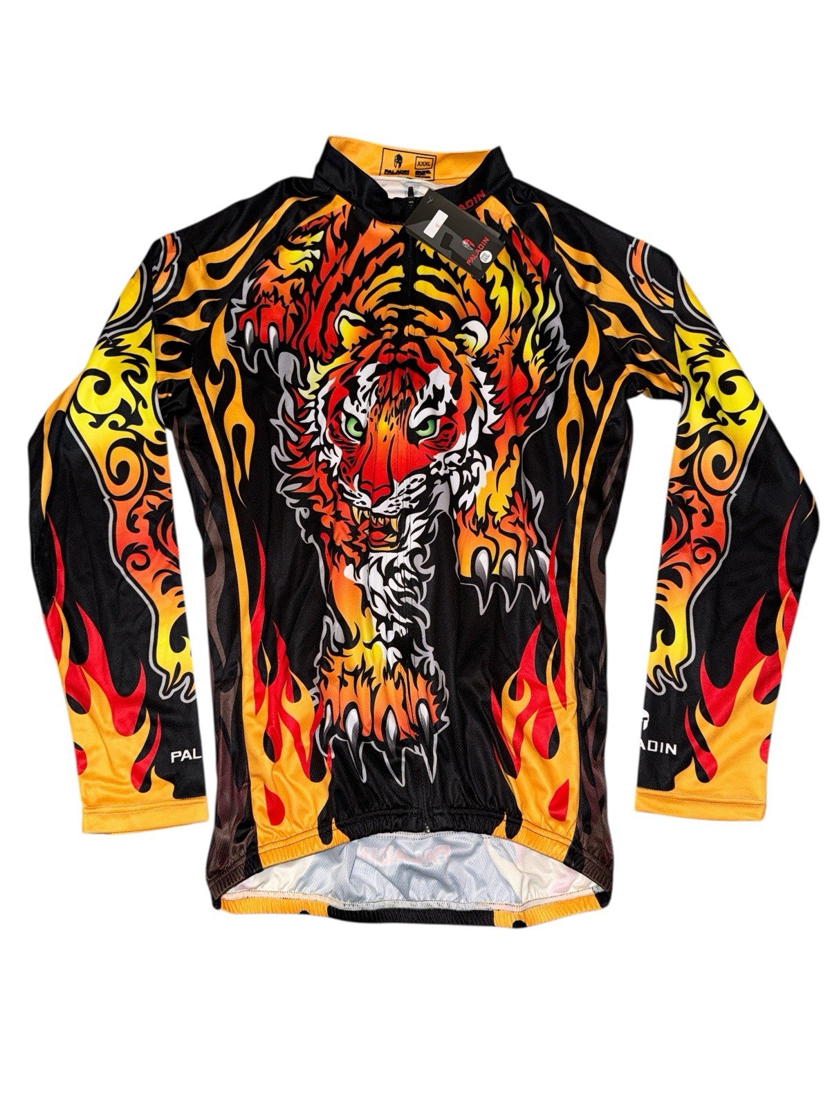 New Paladin Tiger Cycling Jersey Long Sleeve Full Zip Double Sided Flames XXXL