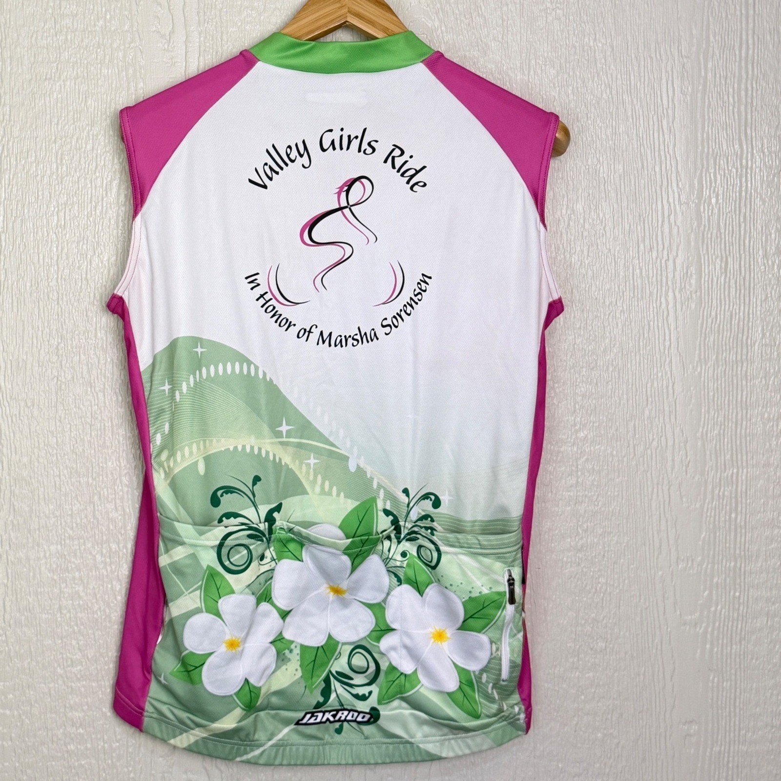 Jakroo Womens XXL Cycling Jersey Sleeveless Floral Valley Girls Ride Pink Green