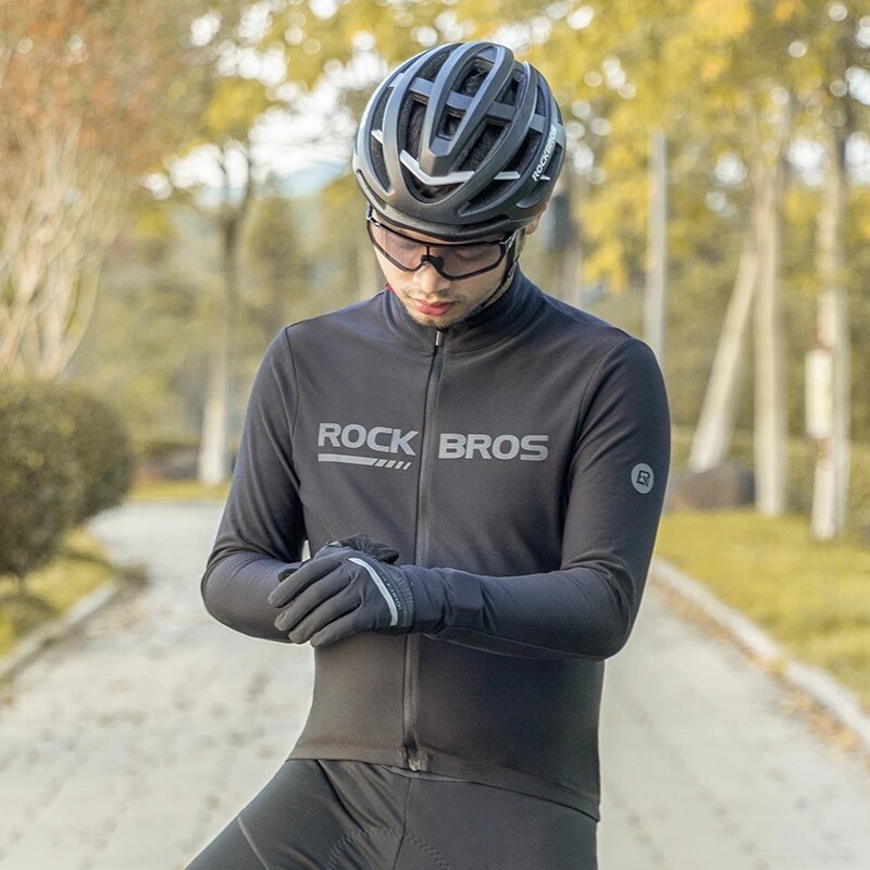 ROCKBROS Winter Cycling Jersey Sets Thermal Fleece Long Sleeve Bike Jersey+Pants