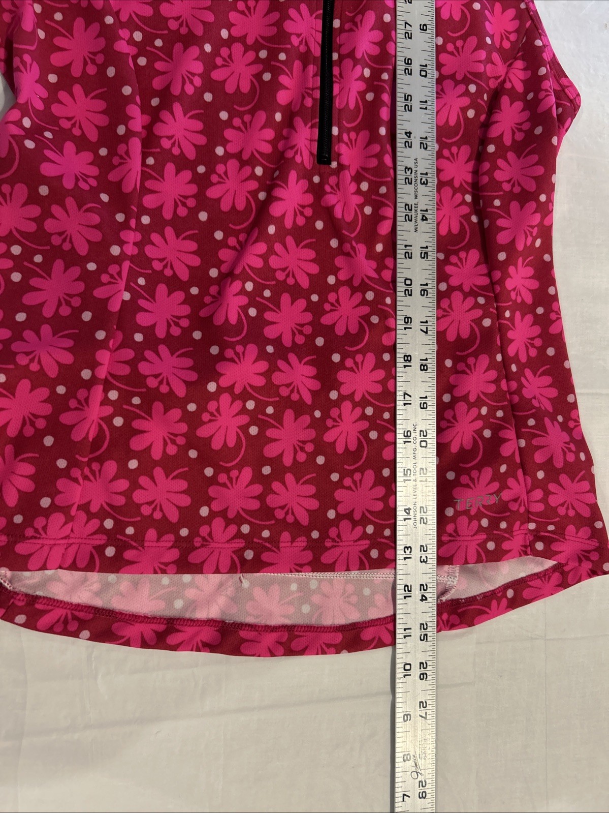 Terry Cycling Jersey Womens XL Pink Floral Sleeveless Half Zip Made USA Bike Top