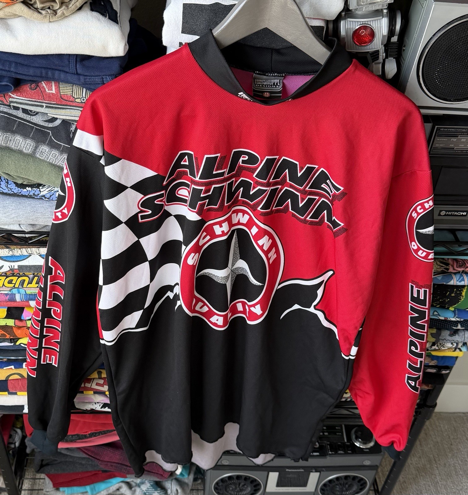 Schwinn Alpine Cycling Jersey XL Red Black White Long Sleeve 100% Polyester