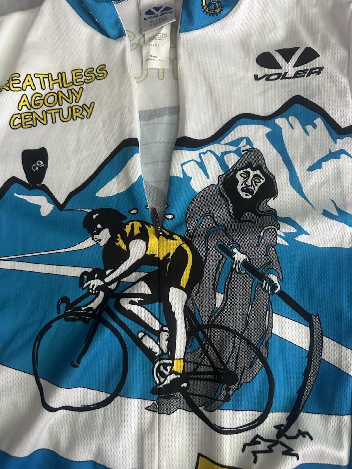 Voler Cycling Jersey Short Sleeve Full Zip Race Fit Pockets S Blue/White