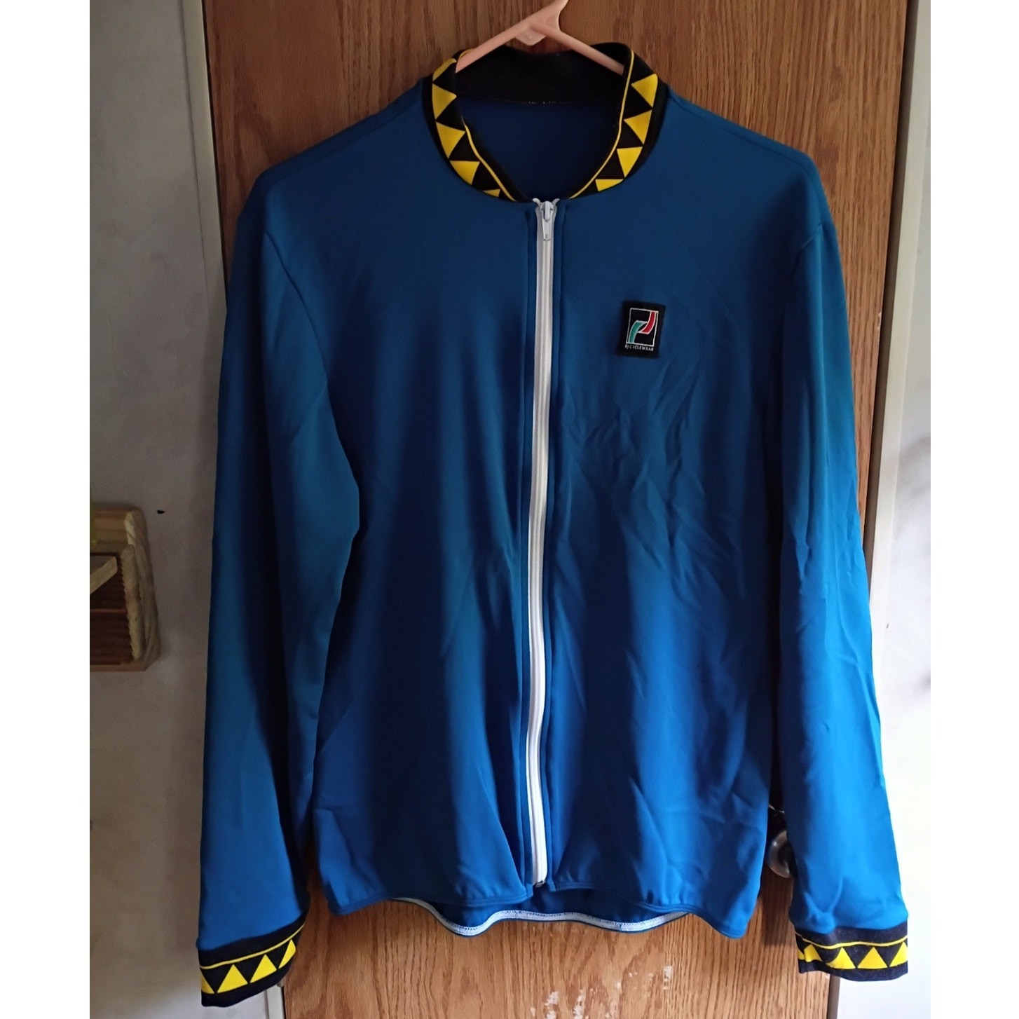 Vintage 80s 90s RJ Cyclewear Blue Full Zip Cycling Jersey L USA Rear Pockets