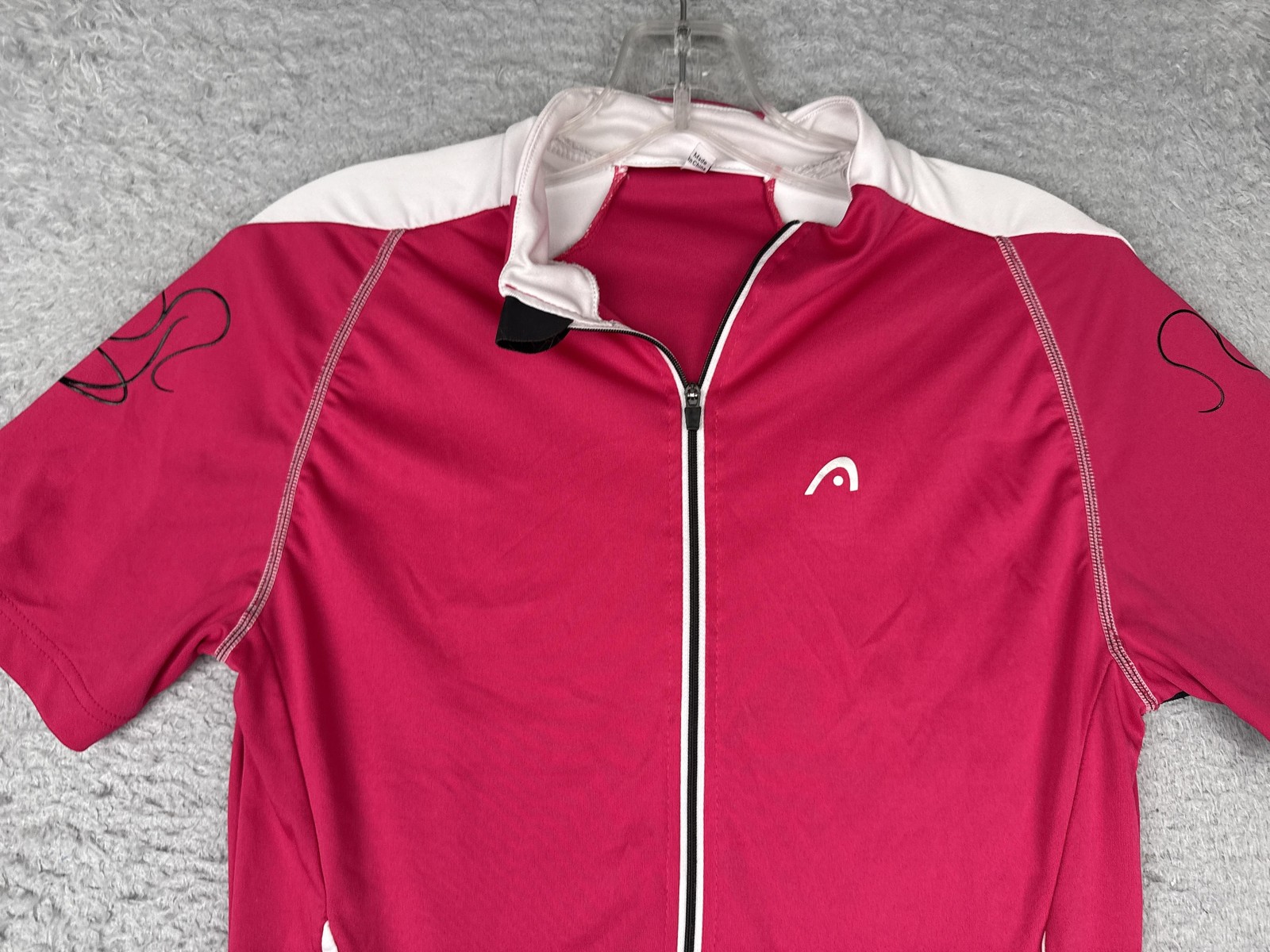 HEAD Cycling Jersey Womens 38 Pink White Short Sleeve Full Zip Pocket Back