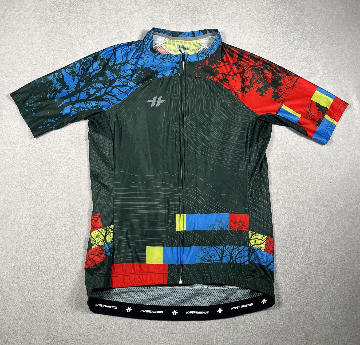 HyperThreads Cycling Bicycle Jersey Men Size L Tree Silhouette Full Zip/Pockets