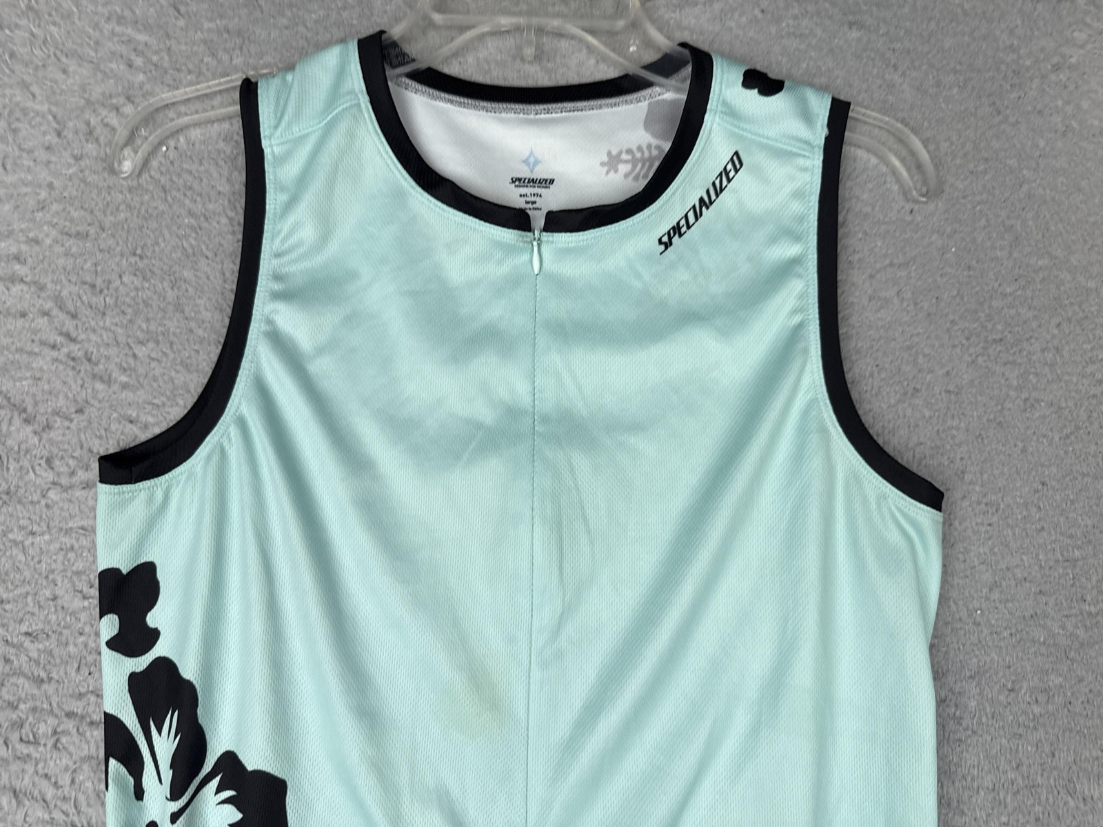 Specialized Cycling Jersey Women Large Green Floral Tank 1/2 Zip Pockets Bike